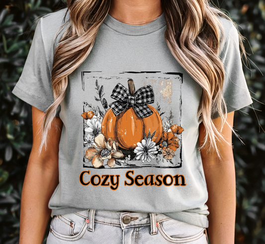 Cozy Season Tee, Boho Fall Pumpkin T-Shirt, Women's Fall Floral Tee, Fall Lover, Autumn Lover