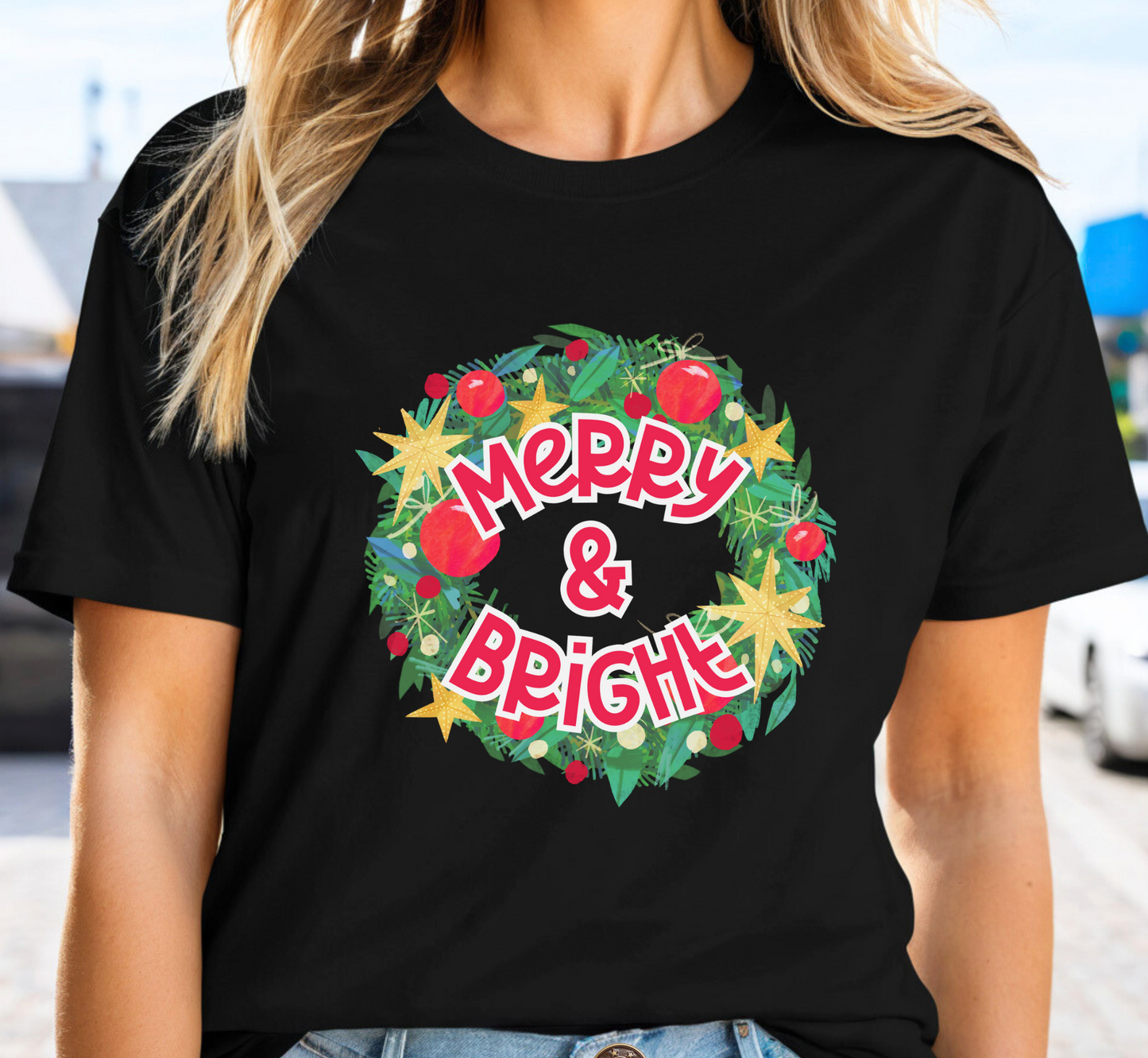 Merry and Bright T-Shirt, Christmas Tee, Holiday Shirt, Cozy Christmas PJ Shirt, Family Christmas Tee