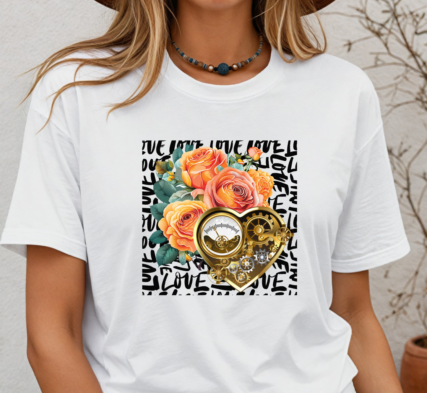 Gears of Love T-Shirt, Sunset Rose Steampunk Tee