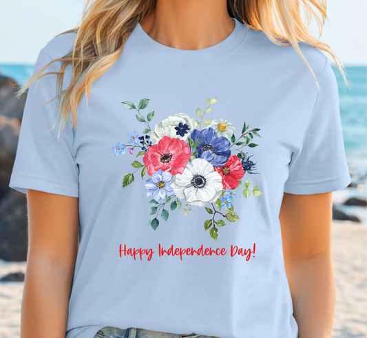 Floral Independence Day T-Shirt, Red White and Blue Flowers, 4th of July Shirt