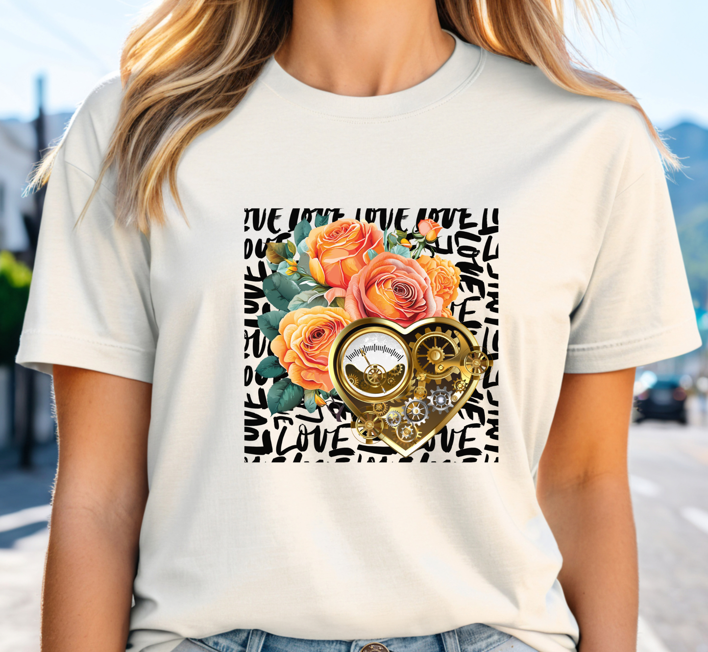 Gears of Love T-Shirt, Sunset Rose Steampunk Tee