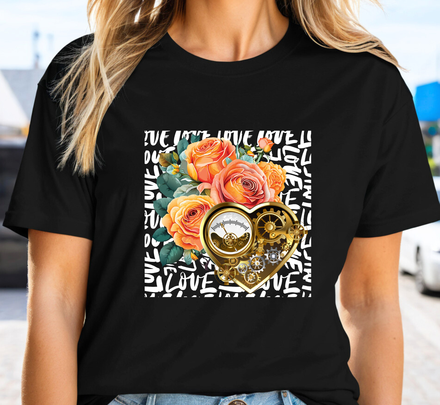 Gears of Love T-Shirt, Sunset Rose Steampunk Tee