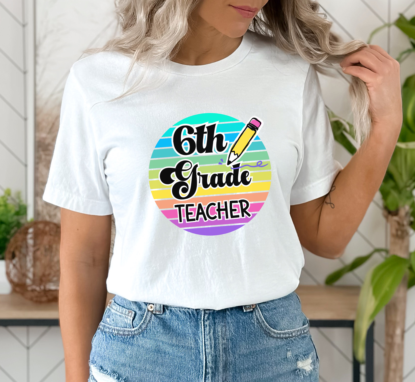 Retro Rainbow Sixth Grade Teacher Tee, 6th Grade Teacher T-Shirt
