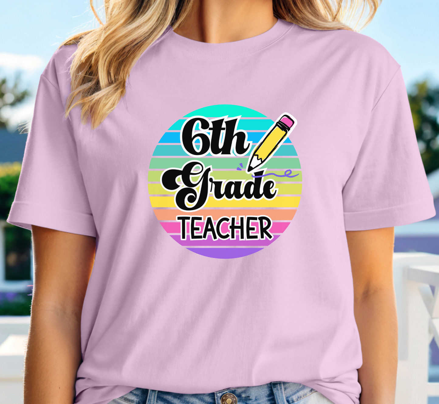 Retro Rainbow Sixth Grade Teacher Tee, 6th Grade Teacher T-Shirt