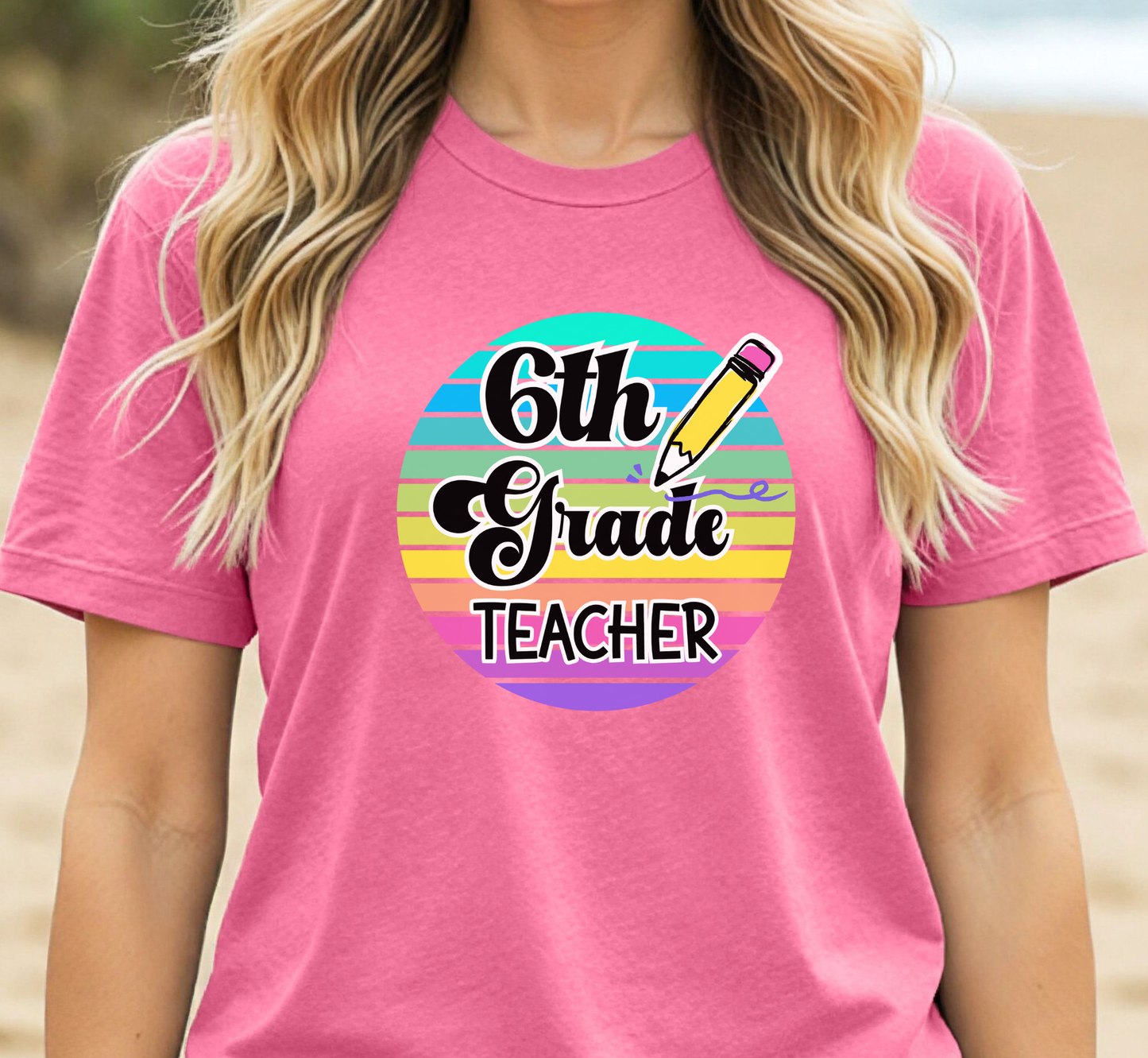 Retro Rainbow Sixth Grade Teacher Tee, 6th Grade Teacher T-Shirt