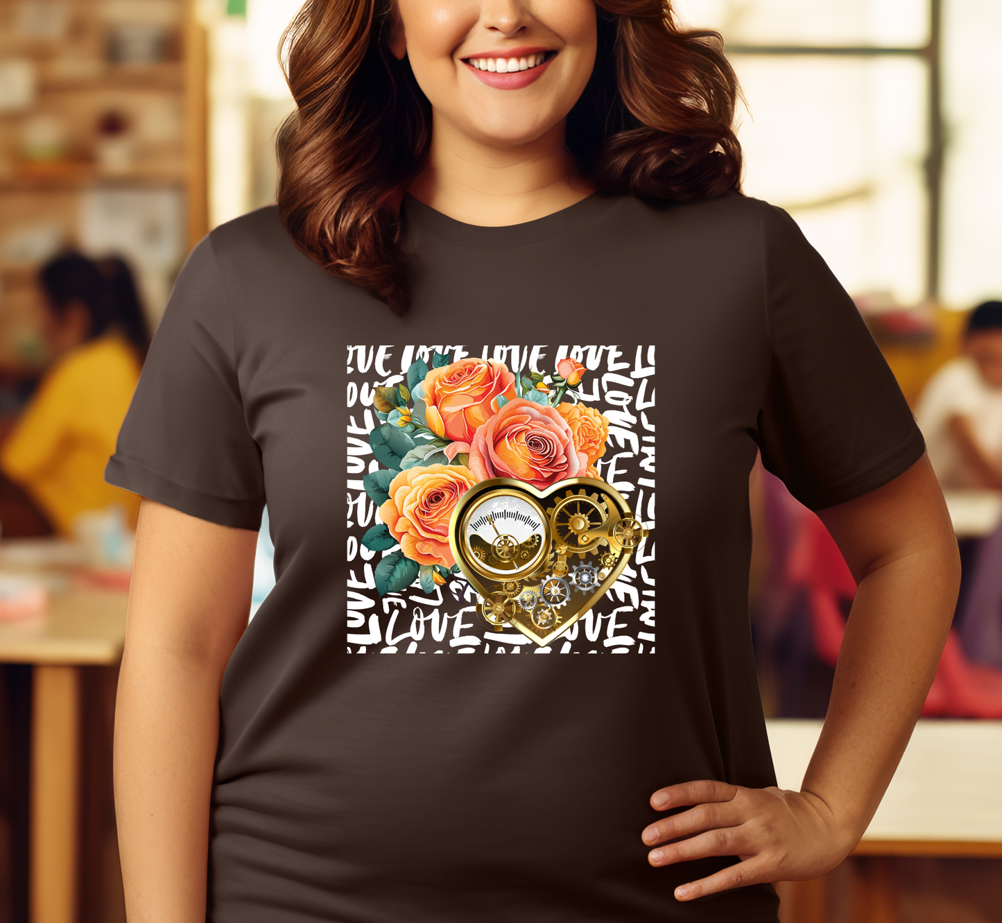 Gears of Love T-Shirt, Sunset Rose Steampunk Tee
