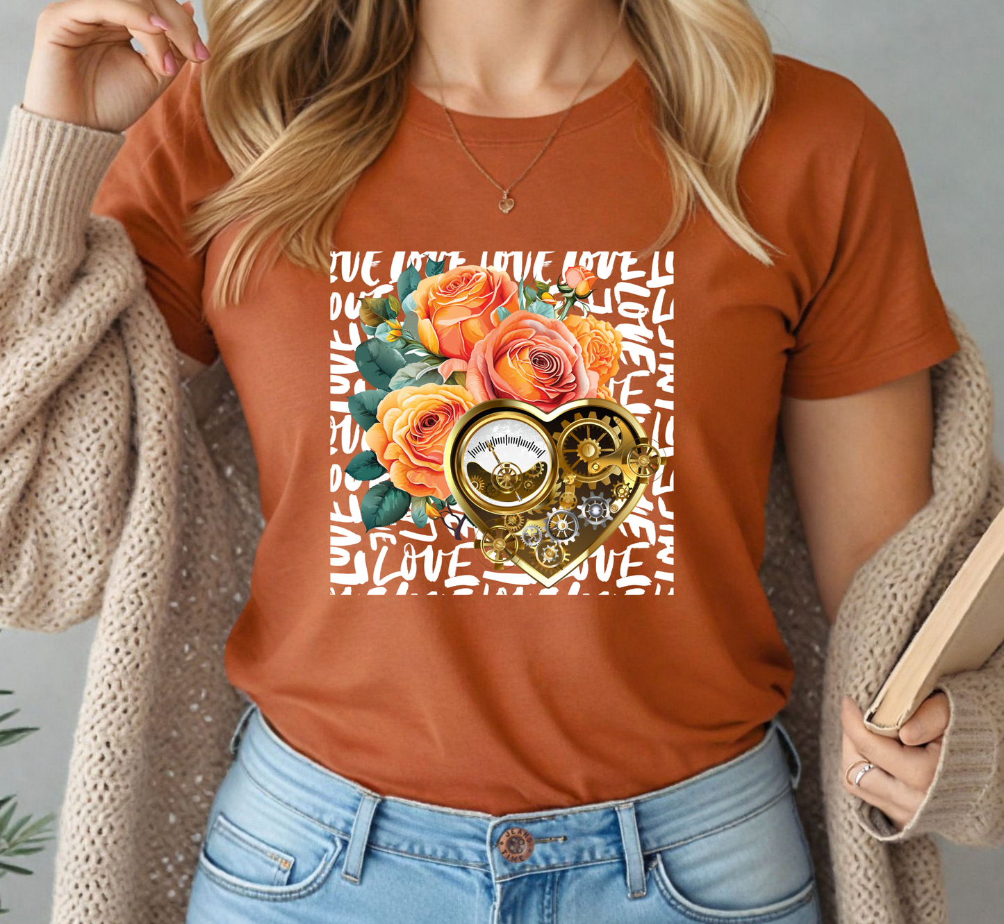 Gears of Love T-Shirt, Sunset Rose Steampunk Tee
