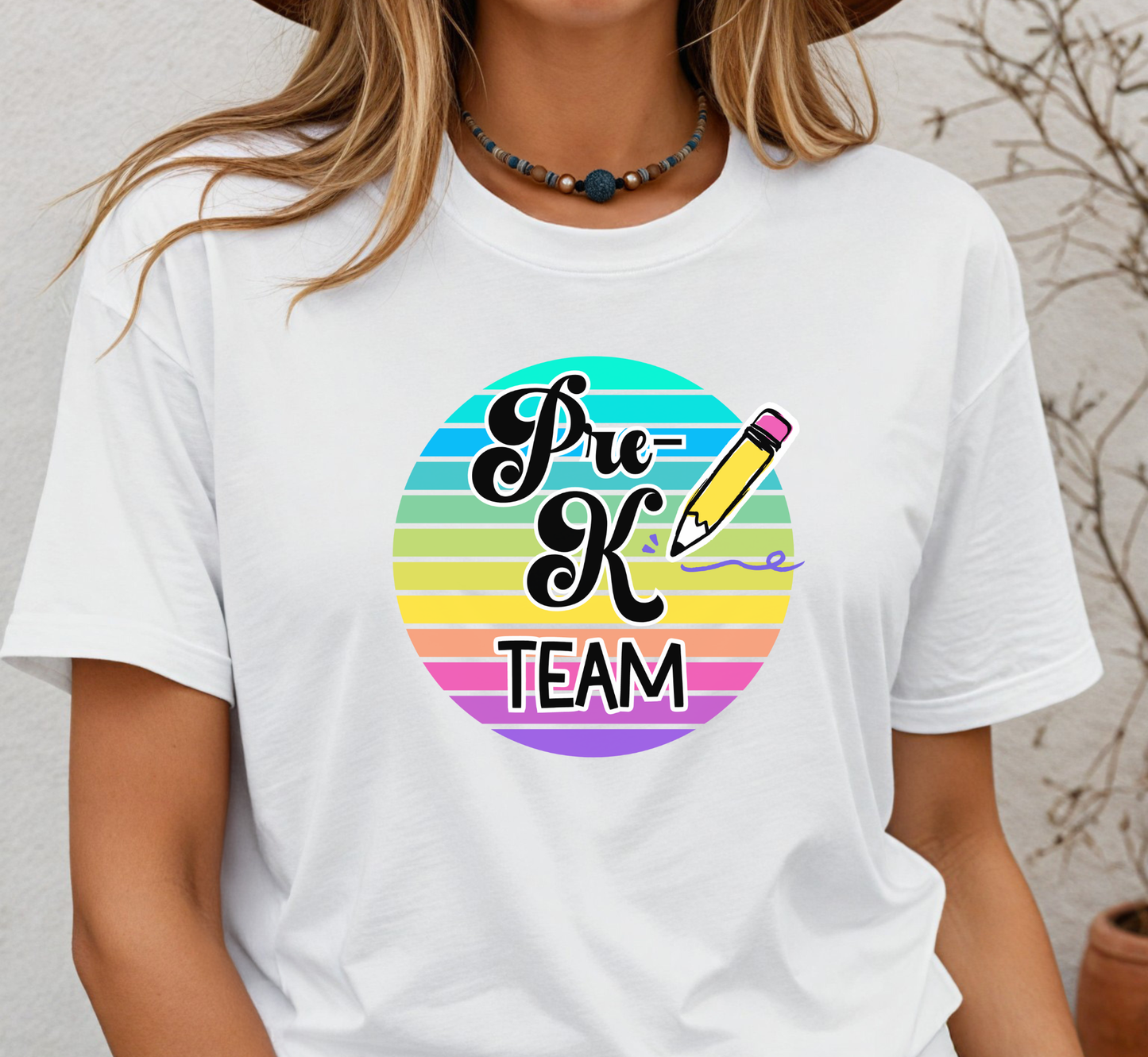 Retro Rainbow Pre-K Team Tee, Preschool Teacher Shirt, Grade Level Team T-Shirt