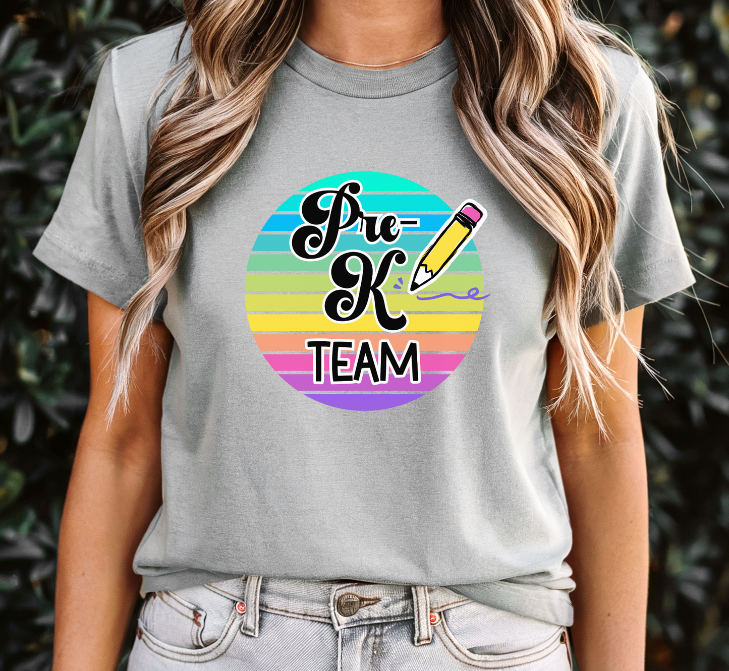 Retro Rainbow Pre-K Team Tee, Preschool Teacher Shirt, Grade Level Team T-Shirt