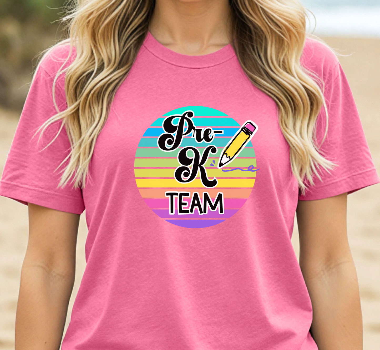Retro Rainbow Pre-K Team Tee, Preschool Teacher Shirt, Grade Level Team T-Shirt