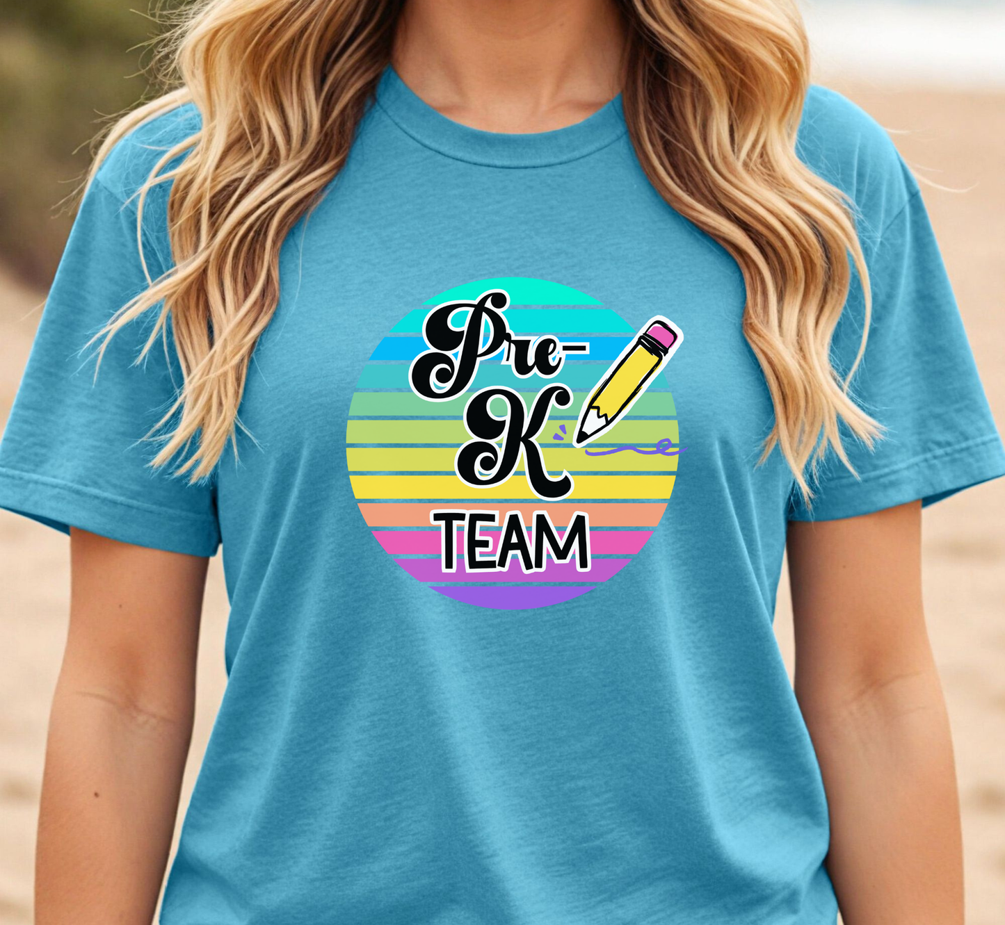 Retro Rainbow Pre-K Team Tee, Preschool Teacher Shirt, Grade Level Team T-Shirt