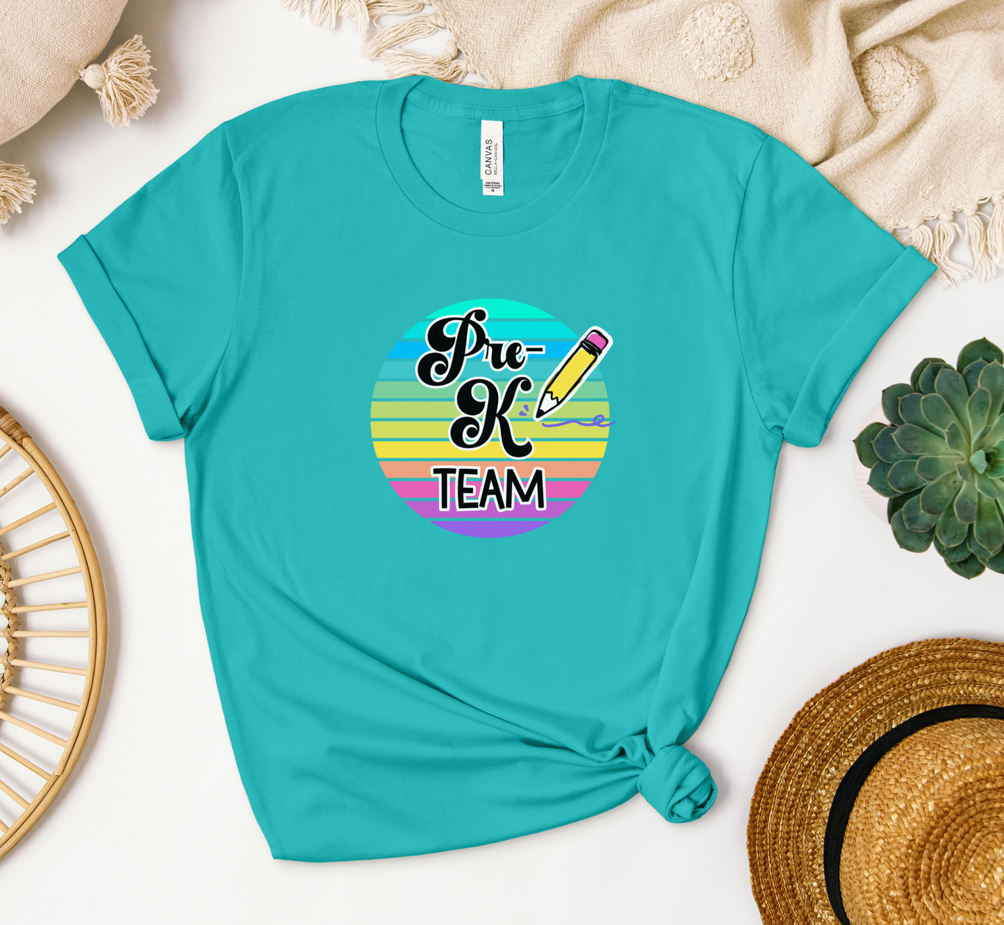 Retro Rainbow Pre-K Team Tee, Preschool Teacher Shirt, Grade Level Team T-Shirt