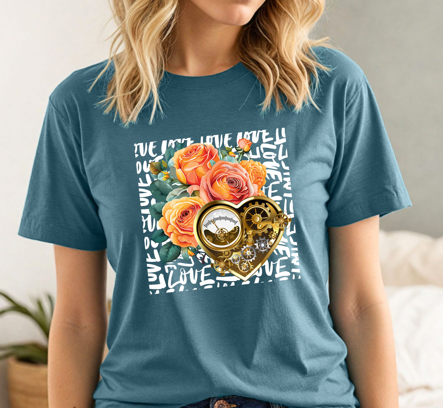 Gears of Love T-Shirt, Sunset Rose Steampunk Tee
