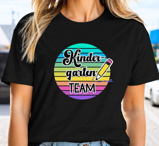 Retro Rainbow Kindergarten Team Tee, Kindergarten Teacher Shirt, Grade Level Team T-Shirt
