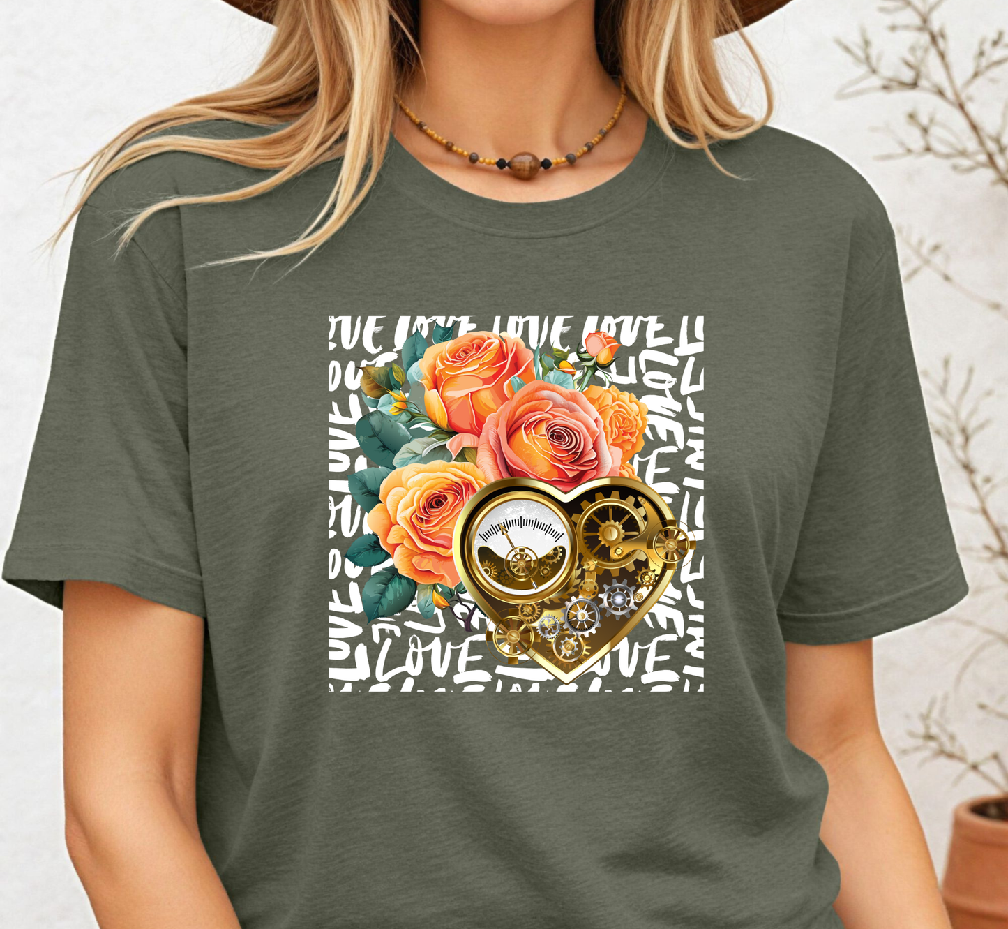 Gears of Love T-Shirt, Sunset Rose Steampunk Tee