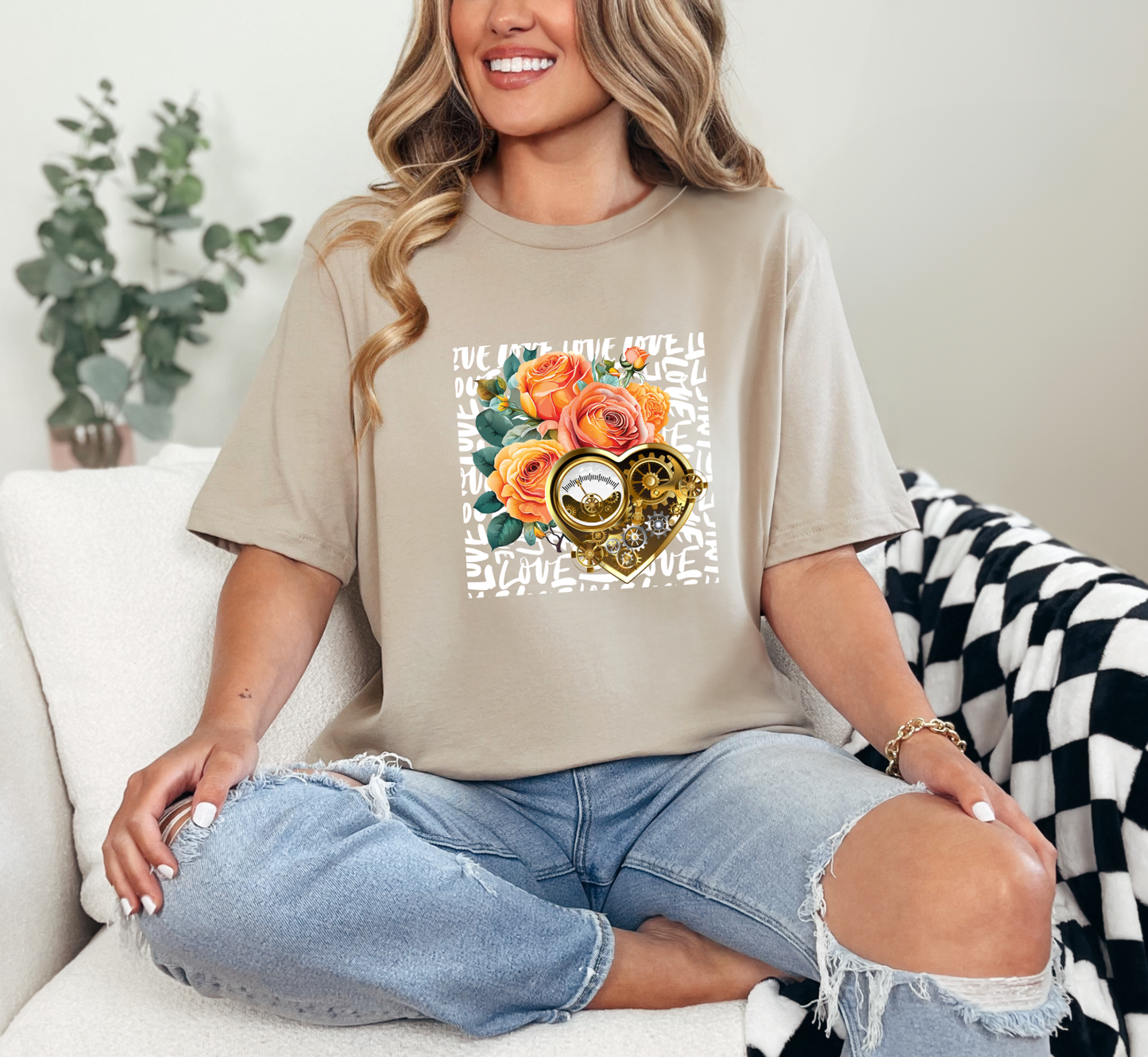 Gears of Love T-Shirt, Sunset Rose Steampunk Tee