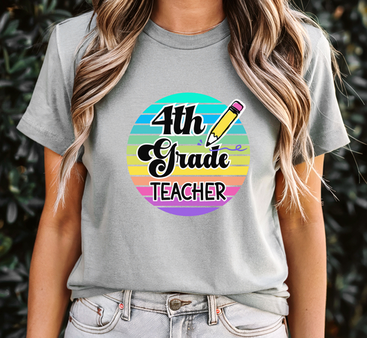 Retro Rainbow Fourth Grade Teacher Tee, 4th Grade Teacher T-Shirt