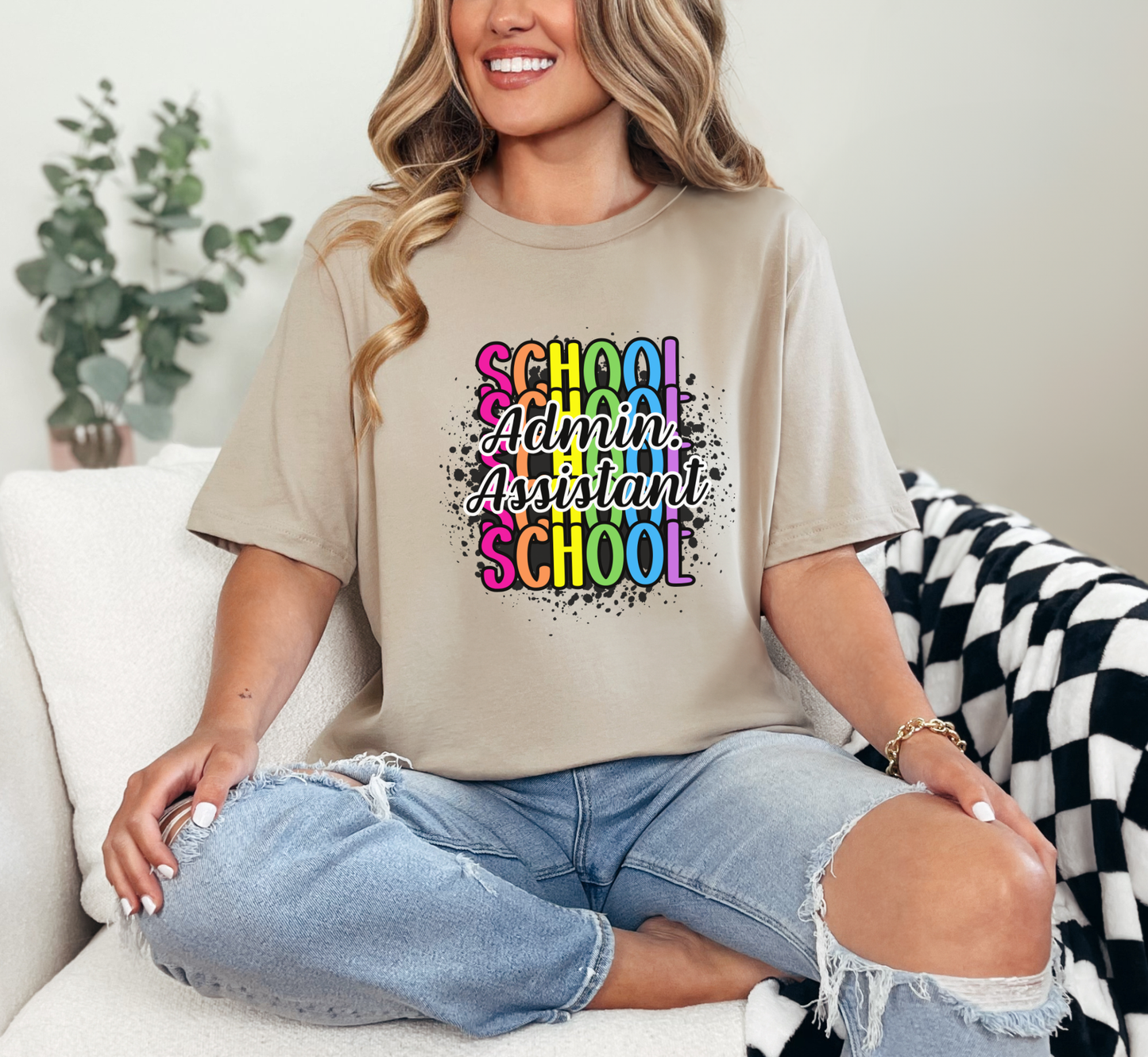 School Administrative Assistant T-Shirt, Rainbow Paint Splatter Tee,  Admin Assistant Day Gift