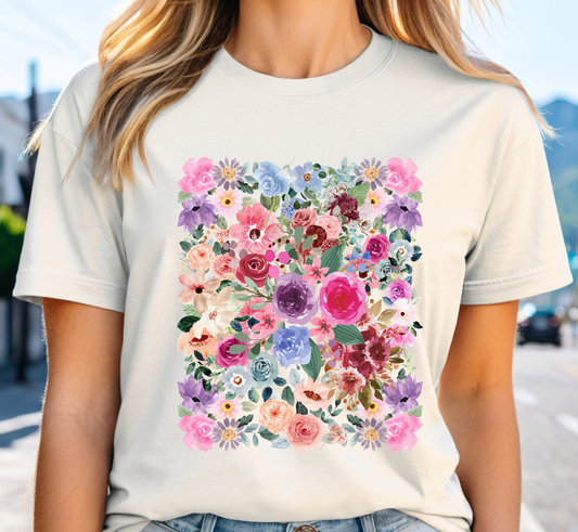 Vintage Watercolor Floral T-Shirt, Spring Flower Lover Tee, Cottagecore Shirt