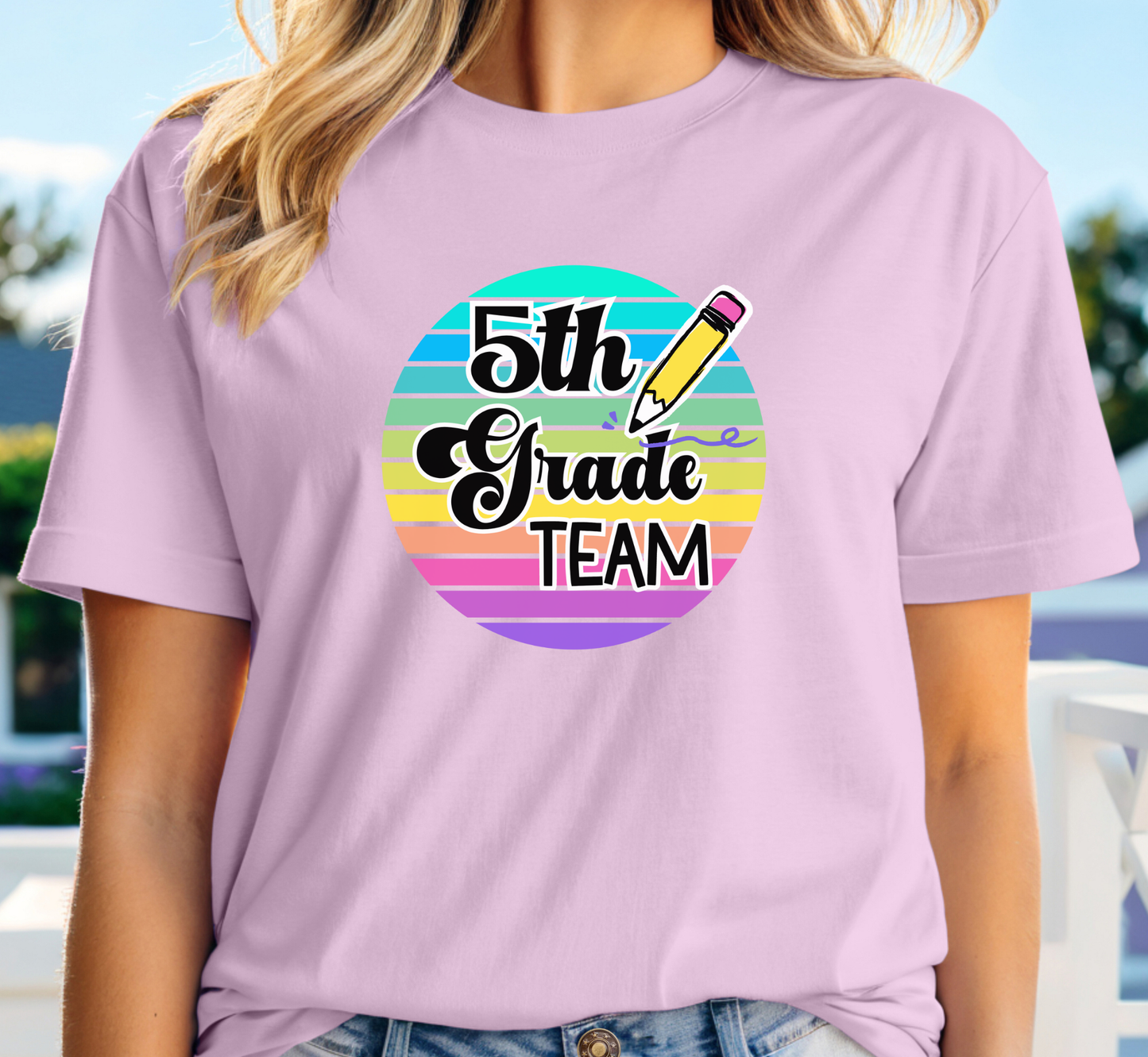 Retro Rainbow Fifth Grade Team Tee, 5th Grade Teacher Shirt, Grade Level Team T-Shirt