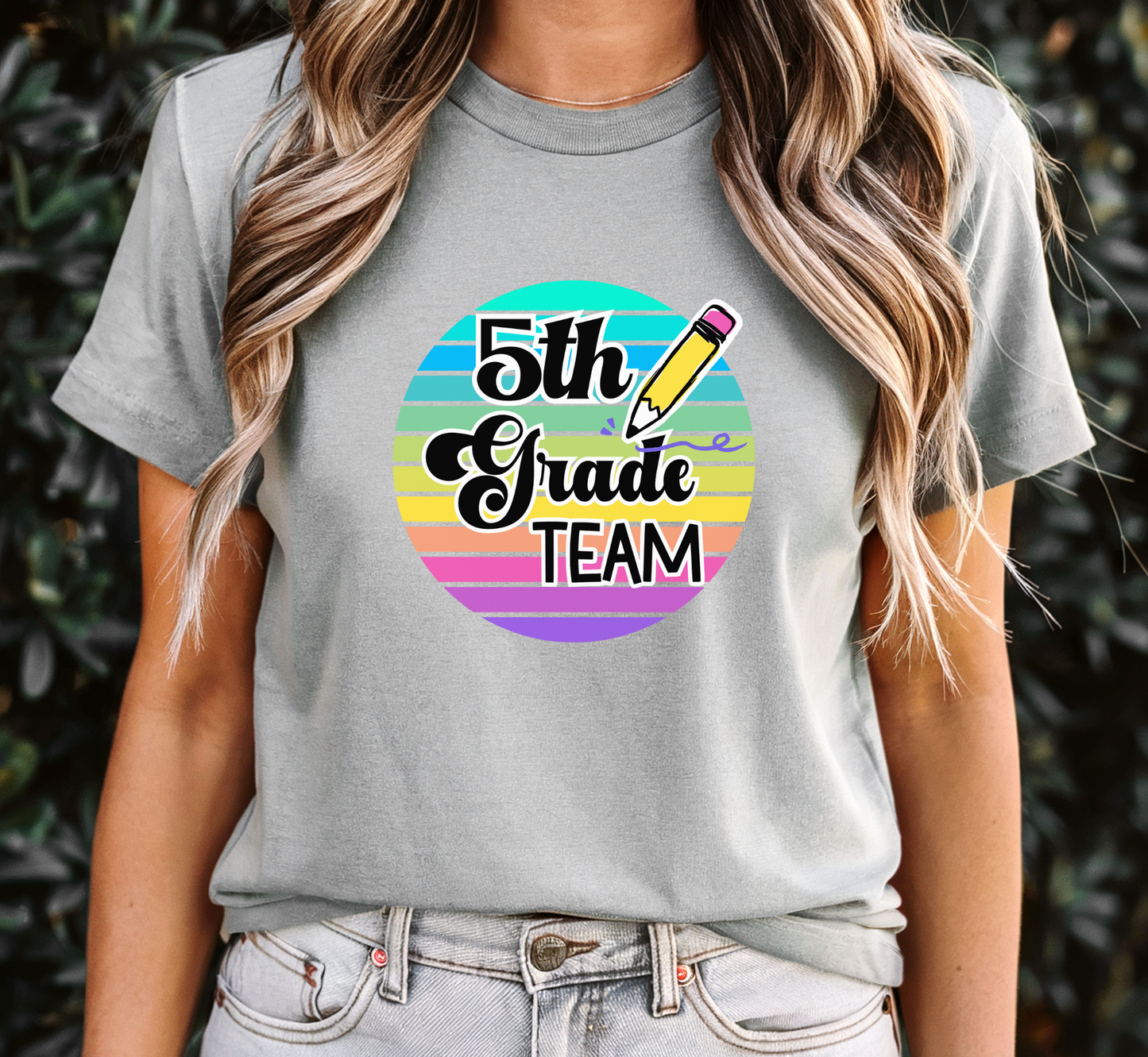 Retro Rainbow Fifth Grade Team Tee, 5th Grade Teacher Shirt, Grade Level Team T-Shirt