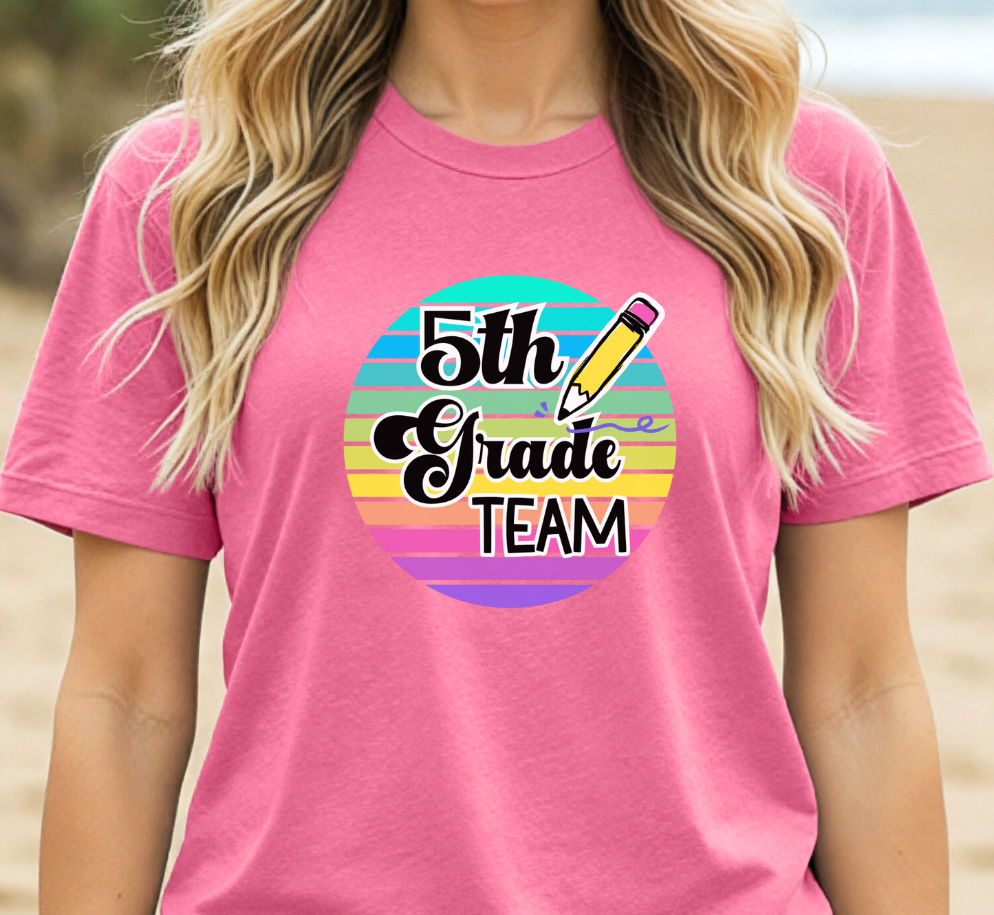Retro Rainbow Fifth Grade Team Tee, 5th Grade Teacher Shirt, Grade Level Team T-Shirt
