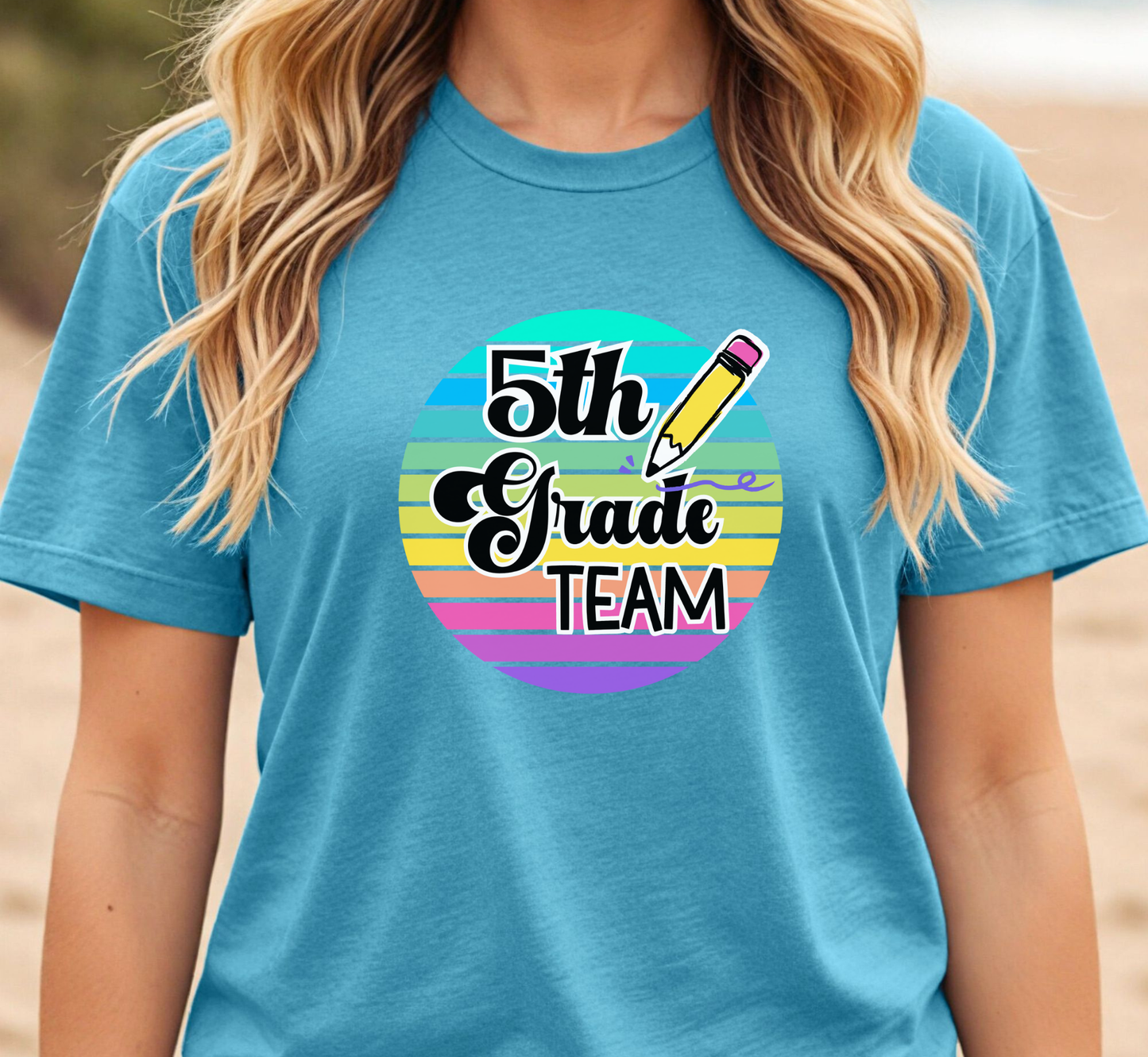 Retro Rainbow Fifth Grade Team Tee, 5th Grade Teacher Shirt, Grade Level Team T-Shirt