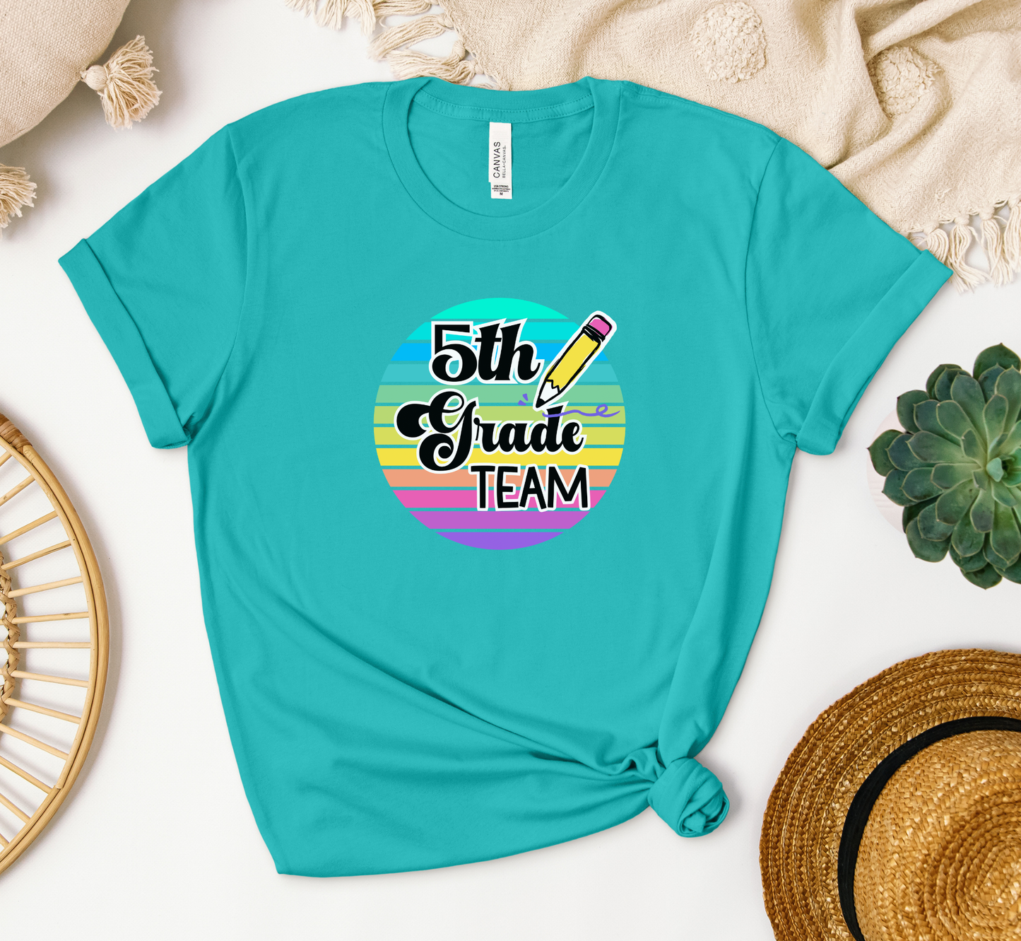 Retro Rainbow Fifth Grade Team Tee, 5th Grade Teacher Shirt, Grade Level Team T-Shirt