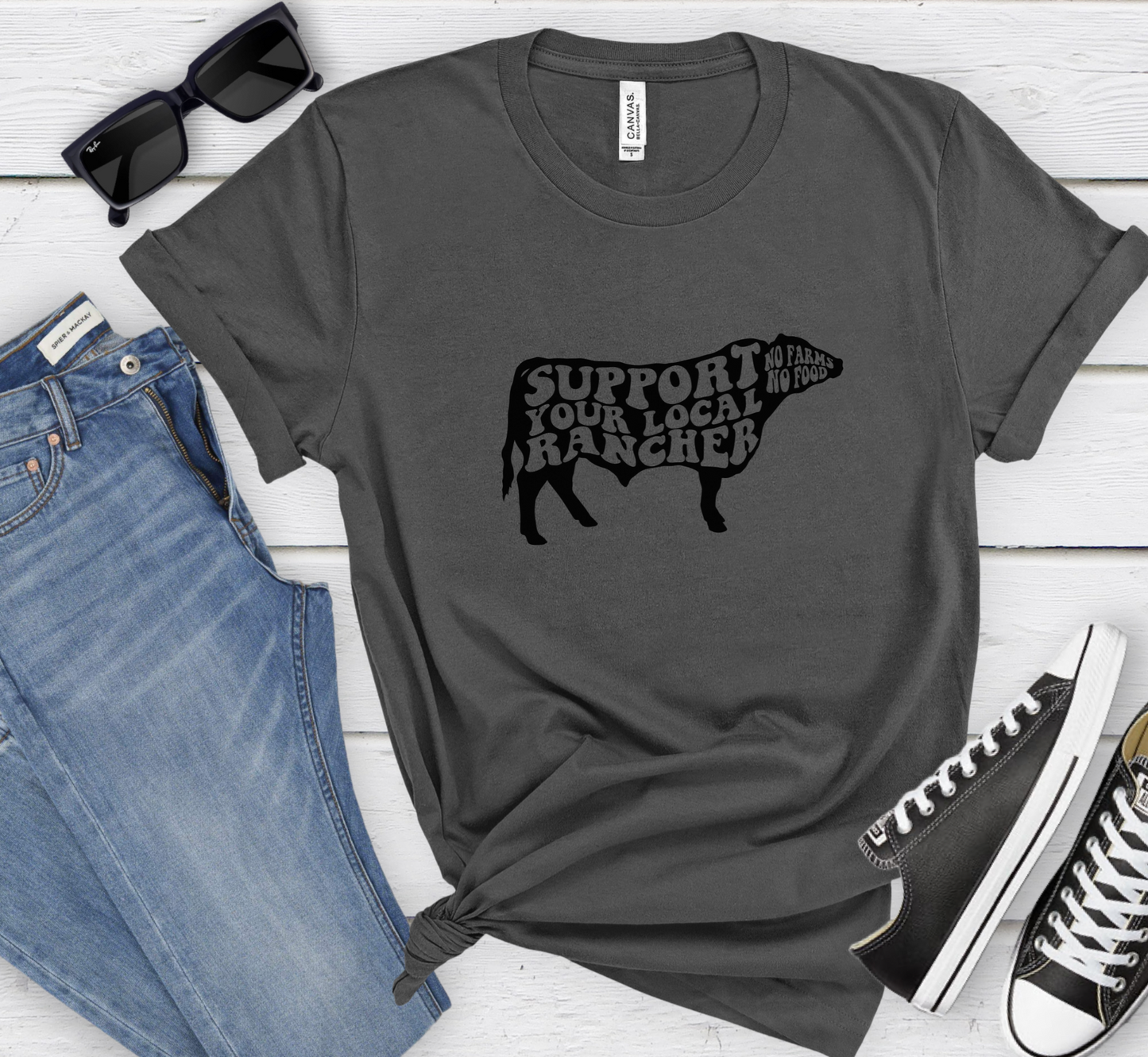 Support Your Local Rancher T-Shirt, No Farms No Food Tee, Unisex Ranching Shirt, Agriculture