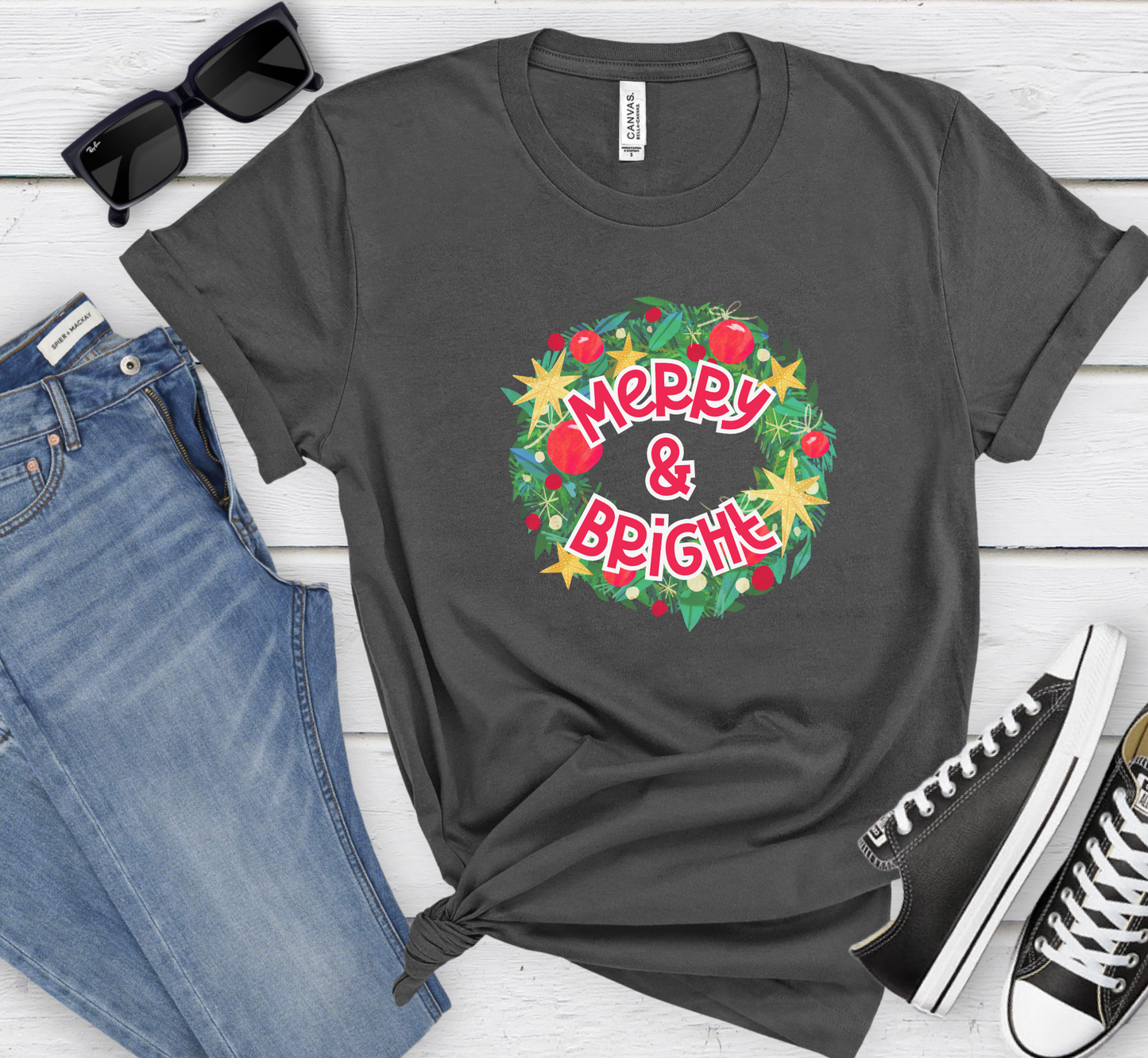 Merry and Bright T-Shirt, Christmas Tee, Holiday Shirt, Cozy Christmas PJ Shirt, Family Christmas Tee