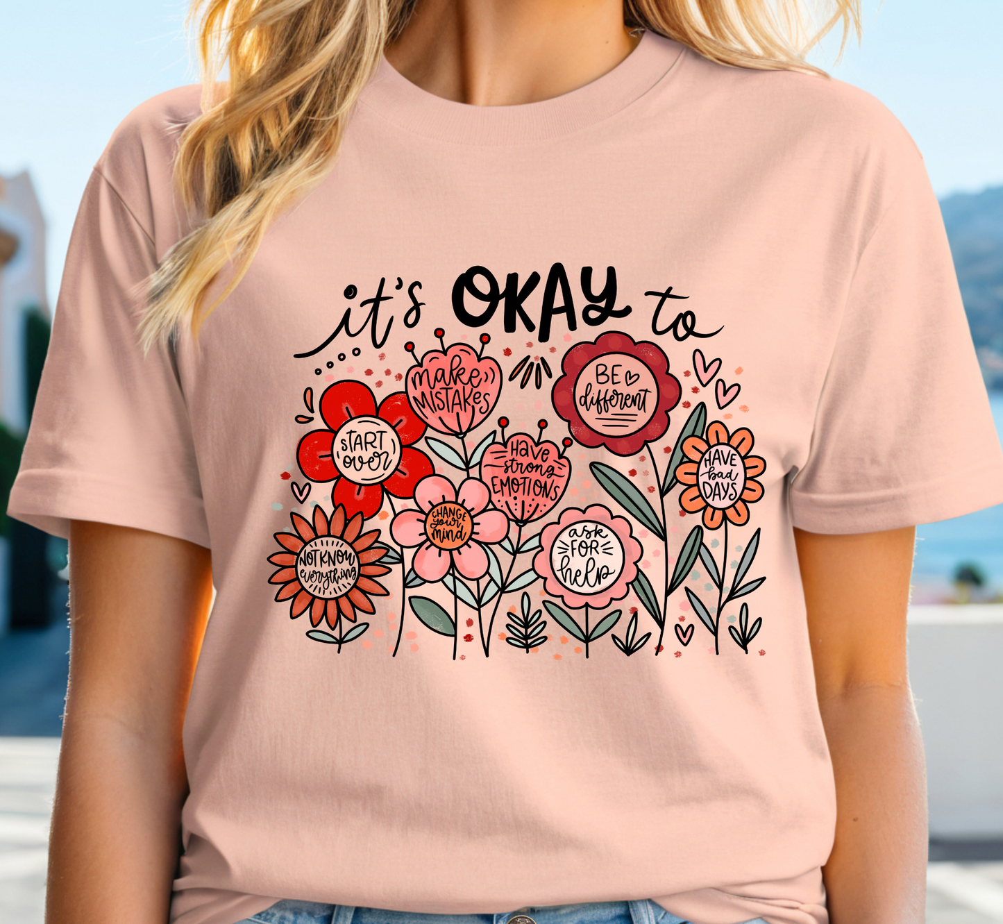 It's Okay To... Self-Kindness Boho Floral Tee, Inspirational T-Shirt