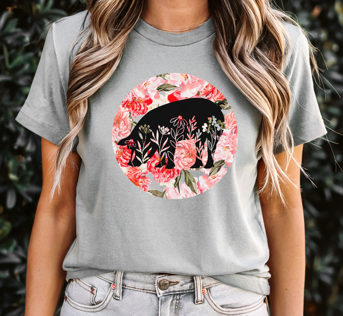 Floral Pig Silhouette T-Shirt, Piggy Lover Tee, Farm Animal Tee