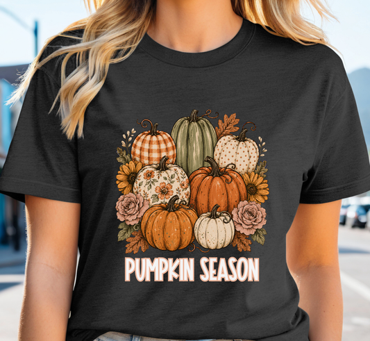 Fall Pumpkin Bouquet T-Shirt, Women's Cottagecore Pumpkin SeasonTee, Fall Lover, Autumn Lover