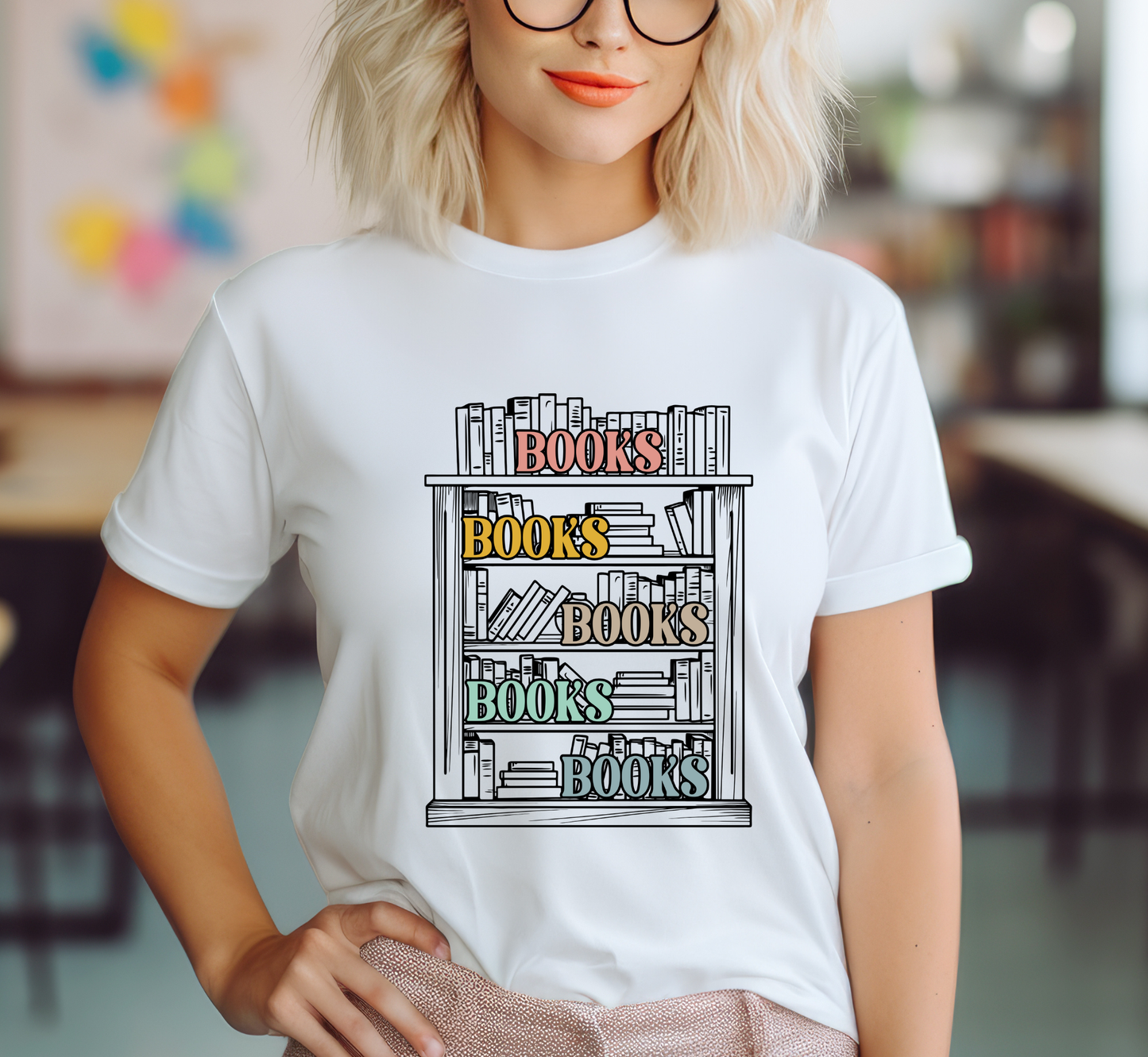 Books Books Books T-Shirt, Book Lover Tee, Boho Colors Shirt, Book Reader Tee