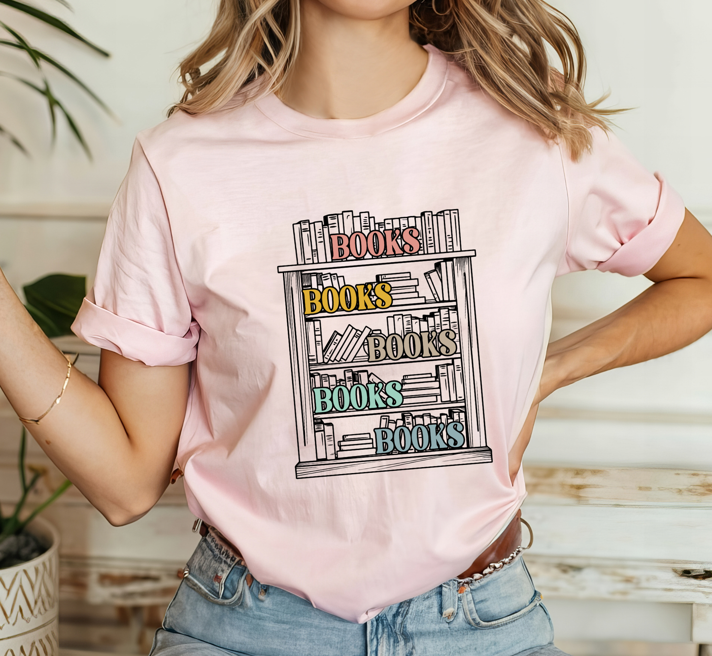 Books Books Books T-Shirt, Book Lover Tee, Boho Colors Shirt, Book Reader Tee
