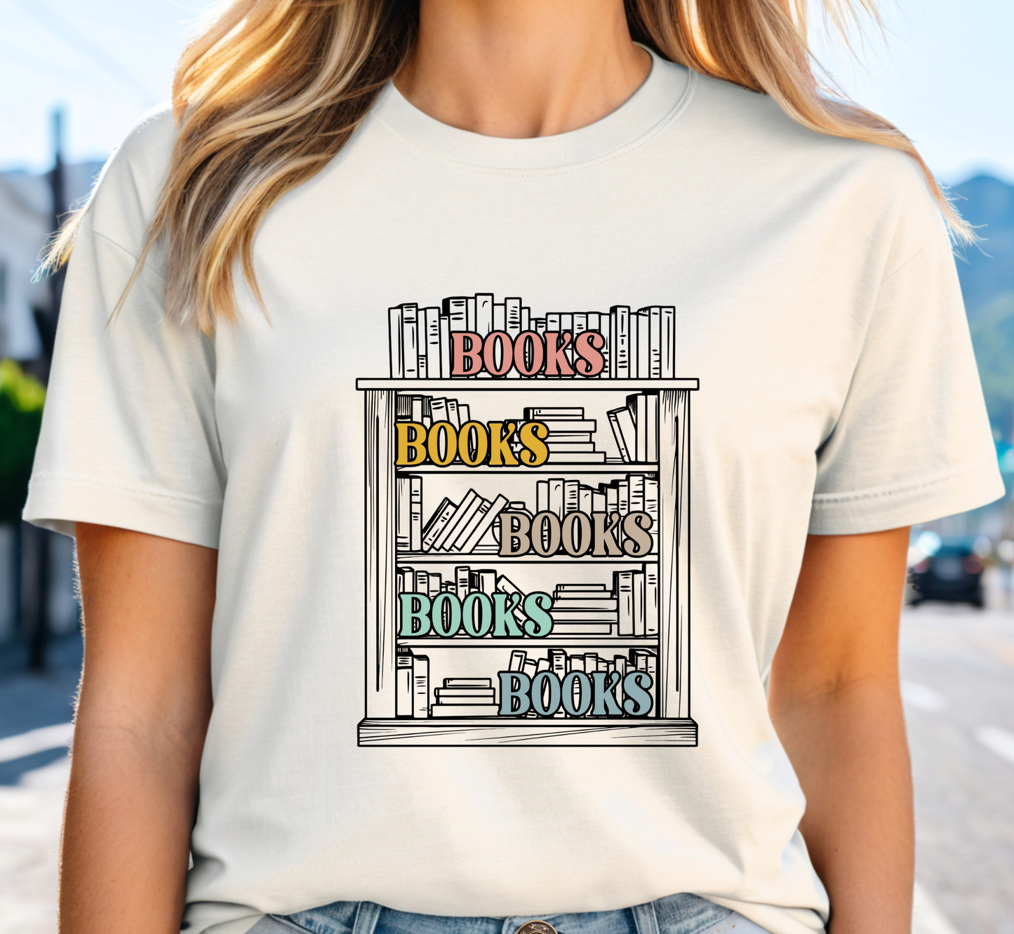 Books Books Books T-Shirt, Book Lover Tee, Boho Colors Shirt, Book Reader Tee