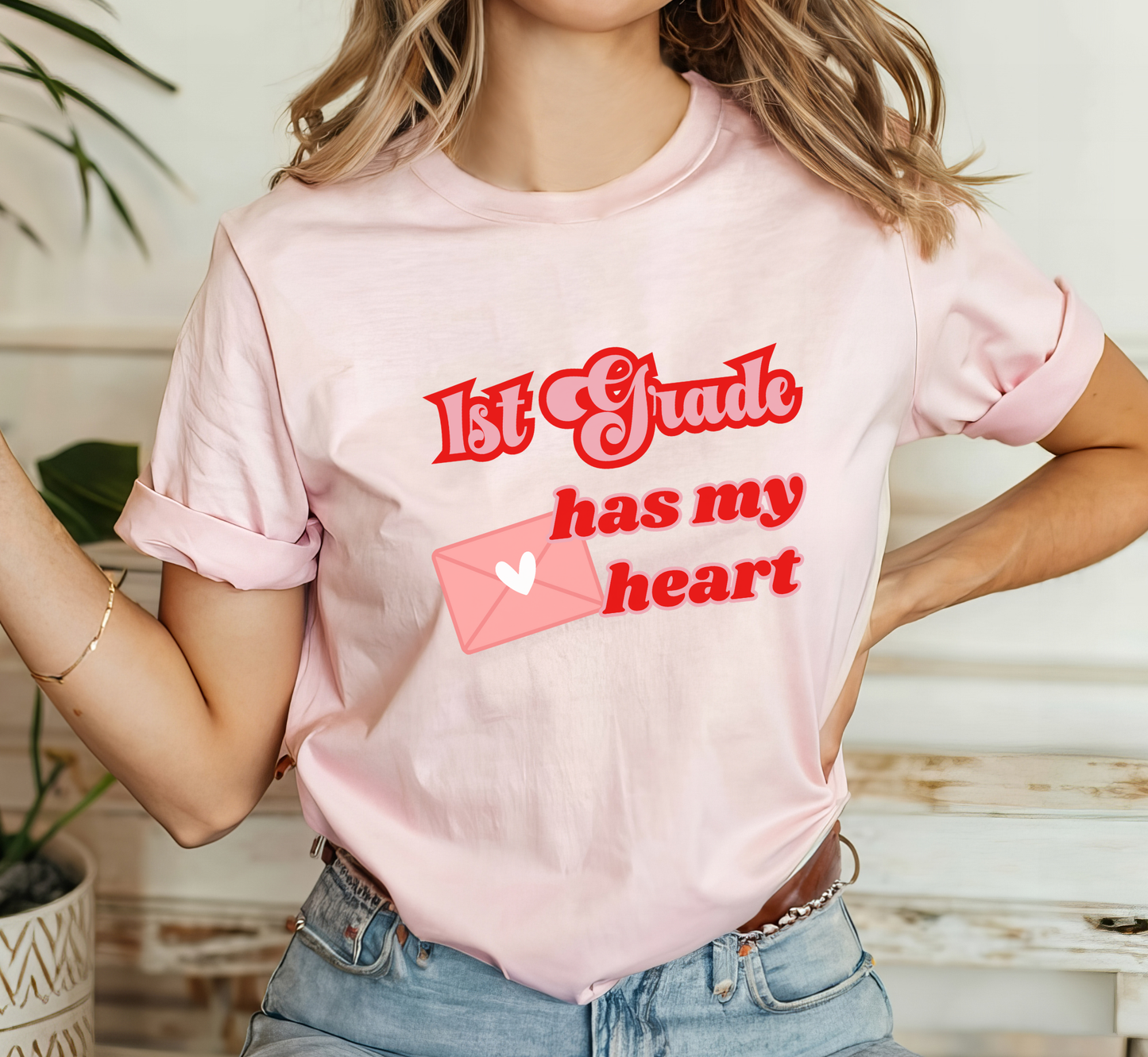First Grade Has My Heart Teacher T-Shirt, Valentine's Day Shirt, 1st Grade Teacher Tee