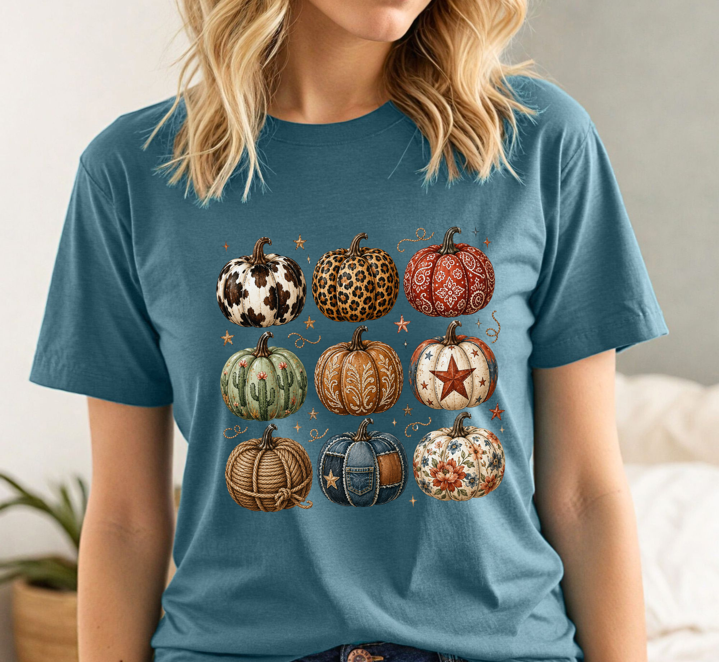 Fall Western Pumpkins Tee, Autumn Cowgirl Pumpkin T-Shirt