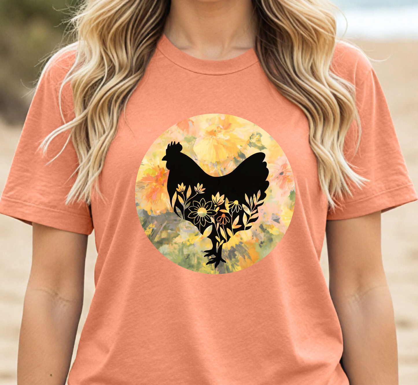 Floral Chicken Silhouette T-Shirt, Chicken Lover Tee, Flower Lover