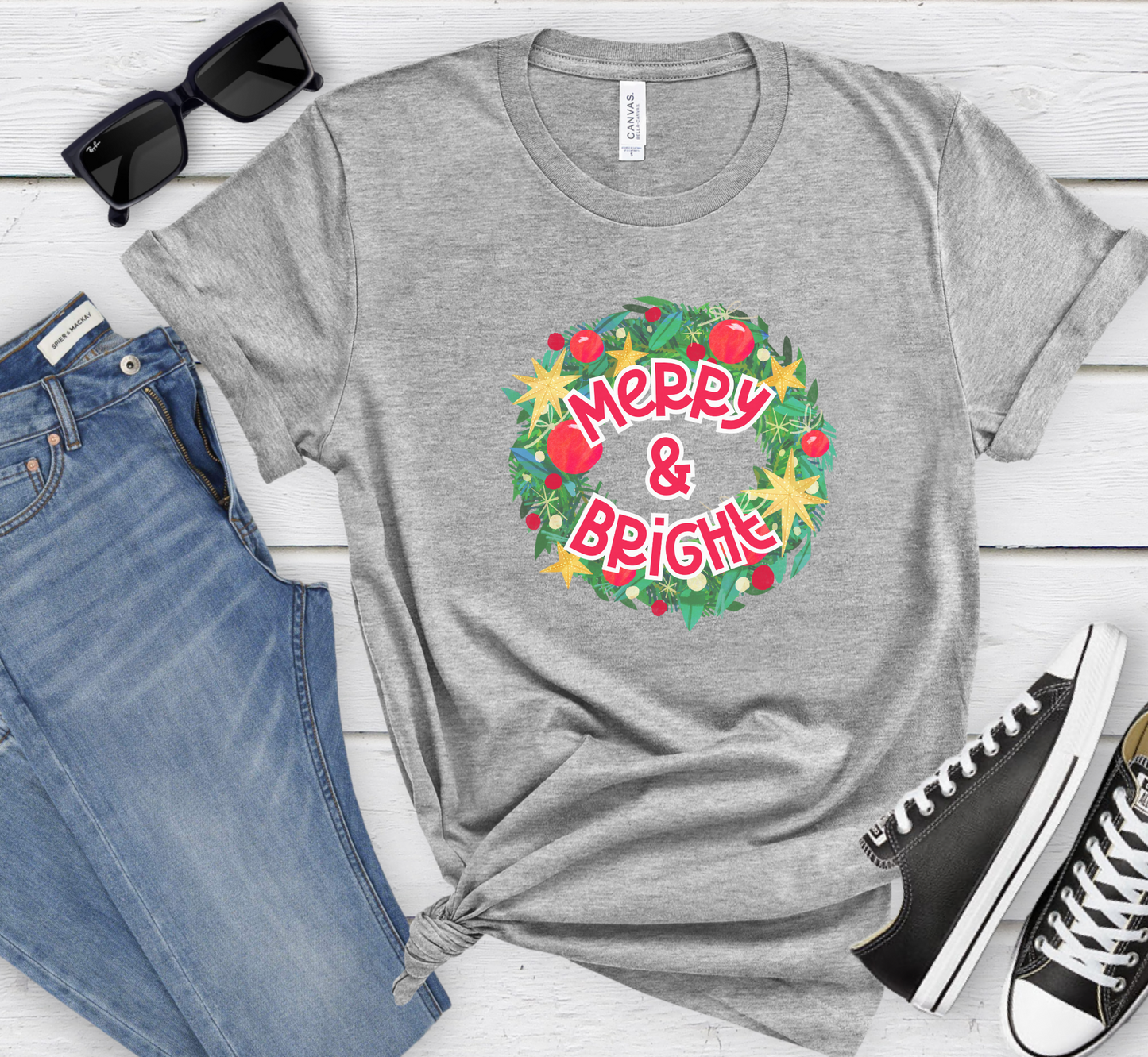 Merry and Bright T-Shirt, Christmas Tee, Holiday Shirt, Cozy Christmas PJ Shirt, Family Christmas Tee