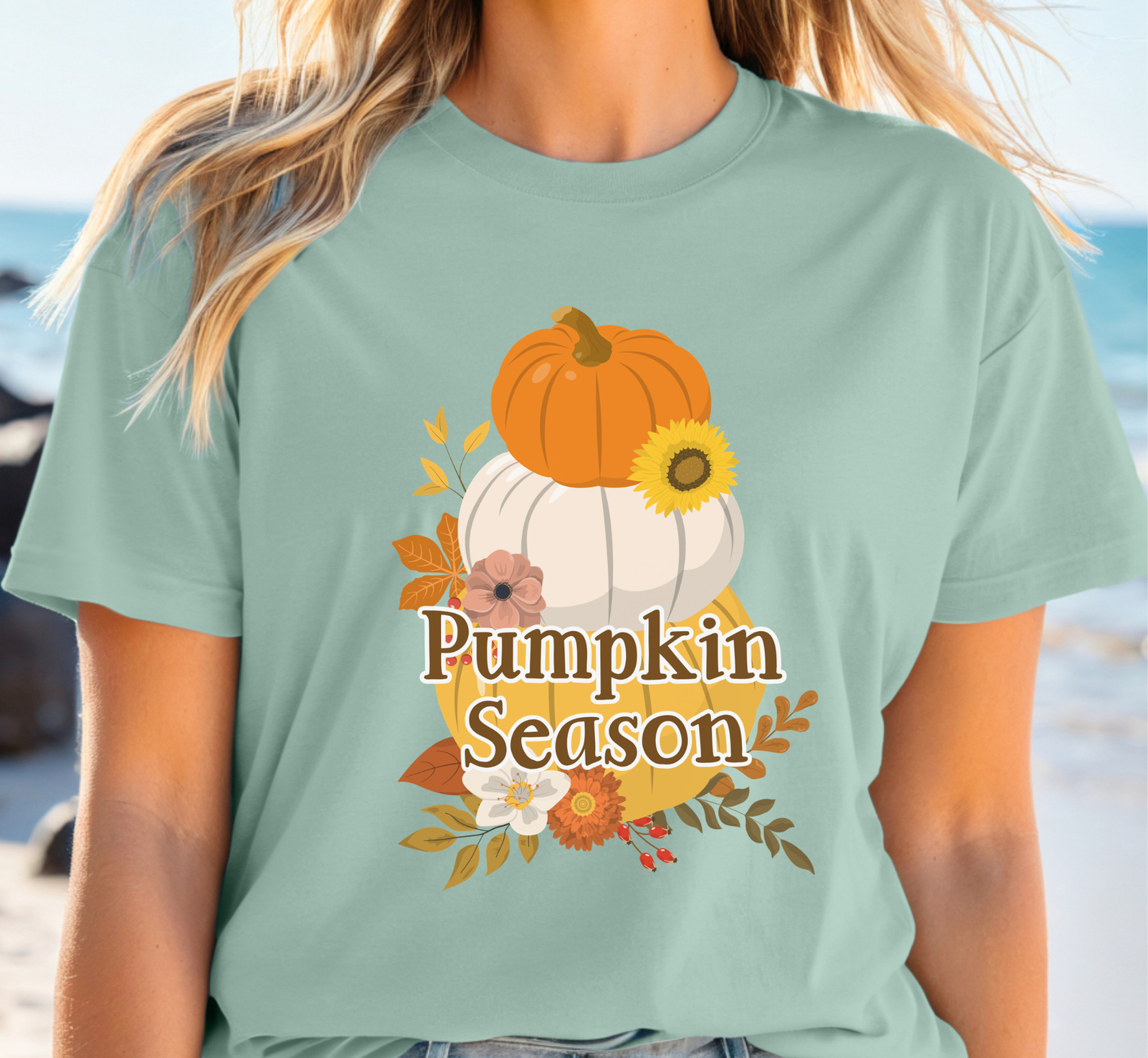 Pumpkin Season T-Shirt, Pumpkins and Flowers Tee, Floral Fall Season Shirt, Fall Lover, Autumn Lover