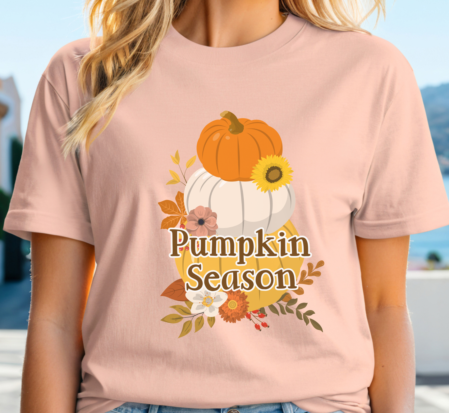 Pumpkin Season T-Shirt, Pumpkins and Flowers Tee, Floral Fall Season Shirt, Fall Lover, Autumn Lover
