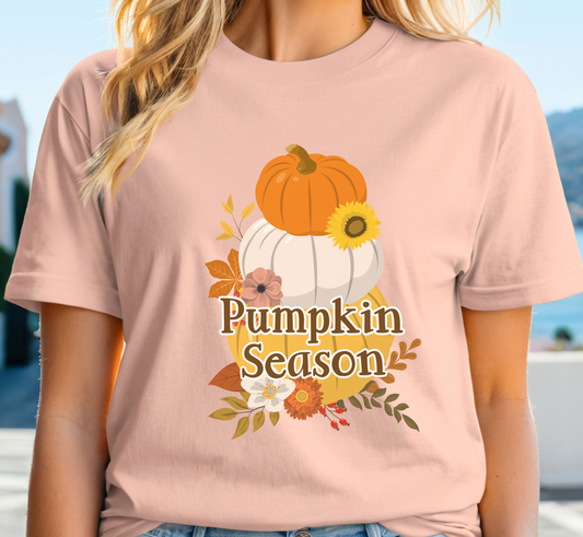 Pumpkin Season T-Shirt, Pumpkins and Flowers Tee, Floral Fall Season Shirt, Fall Lover, Autumn Lover