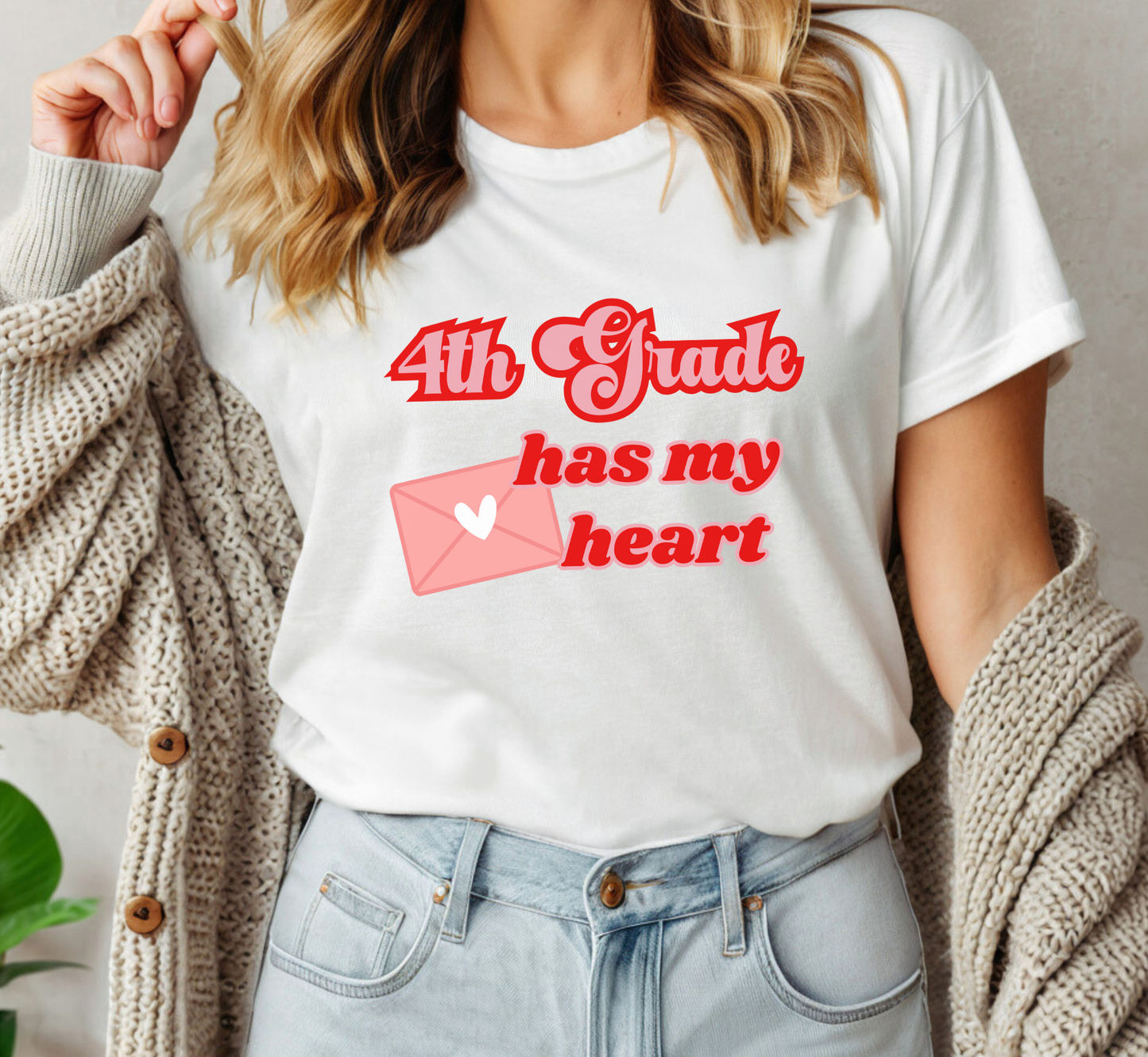 Fourth Grade Has My Heart T-Shirt, Valentine's Day Shirt, 4th Grade Teacher Tee