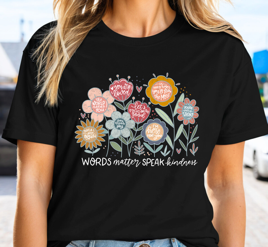 Words Matter Speak Kindness T-Shirt, Encouragement Boho Floral Tee