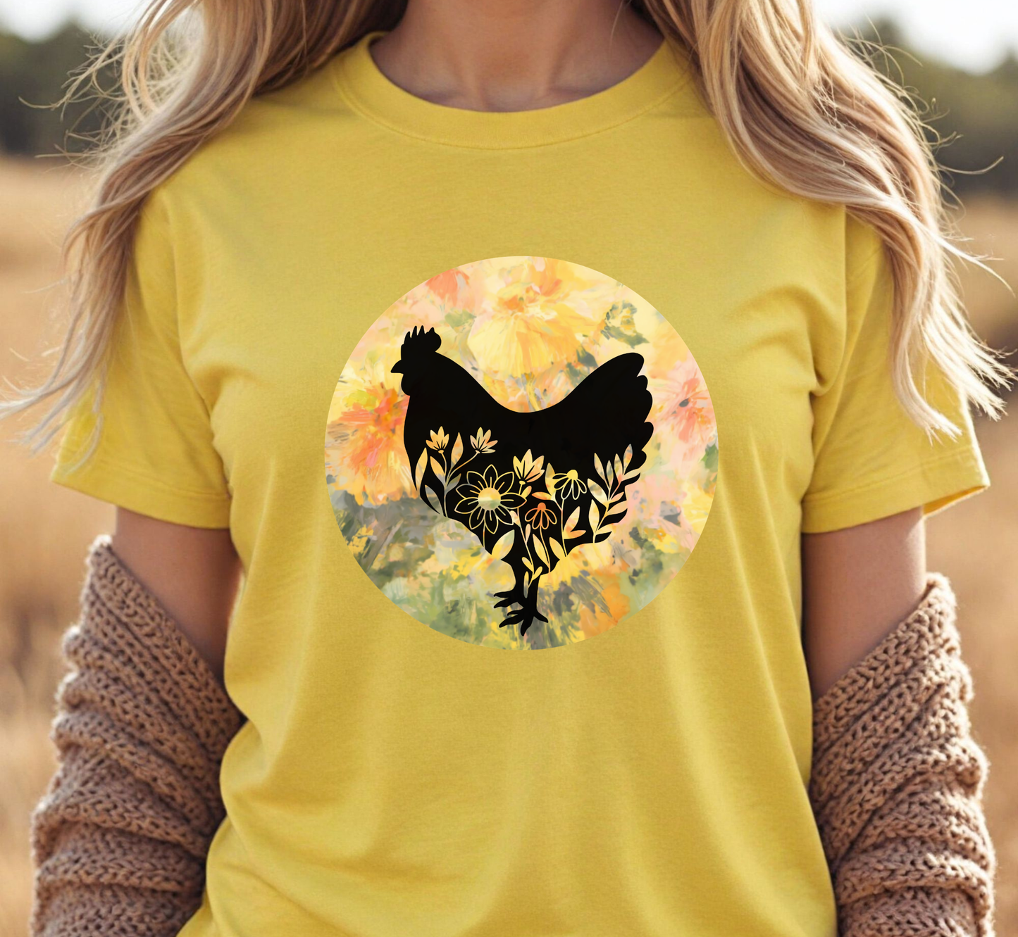 Floral Chicken Silhouette T-Shirt, Chicken Lover Tee, Flower Lover