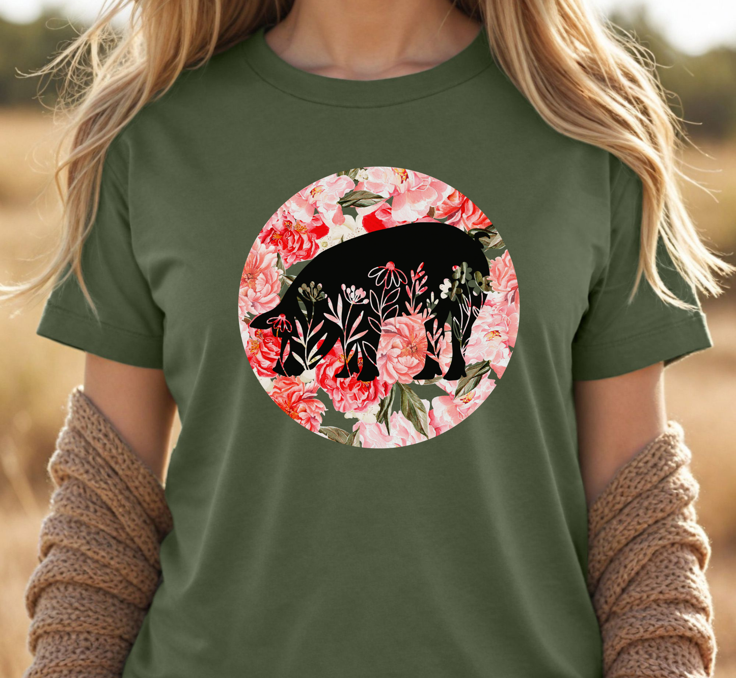 Floral Pig Silhouette T-Shirt, Piggy Lover Tee, Farm Animal Tee