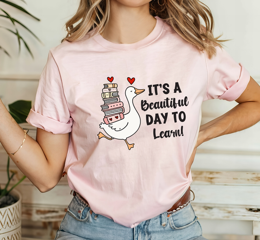 It's a Beautiful Day to Learn Tee, Goose Teacher Tee, Inspirational Teaching T-Shirt