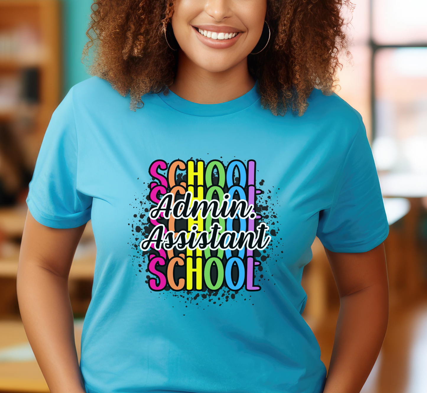 School Administrative Assistant T-Shirt, Rainbow Paint Splatter Tee,  Admin Assistant Day Gift
