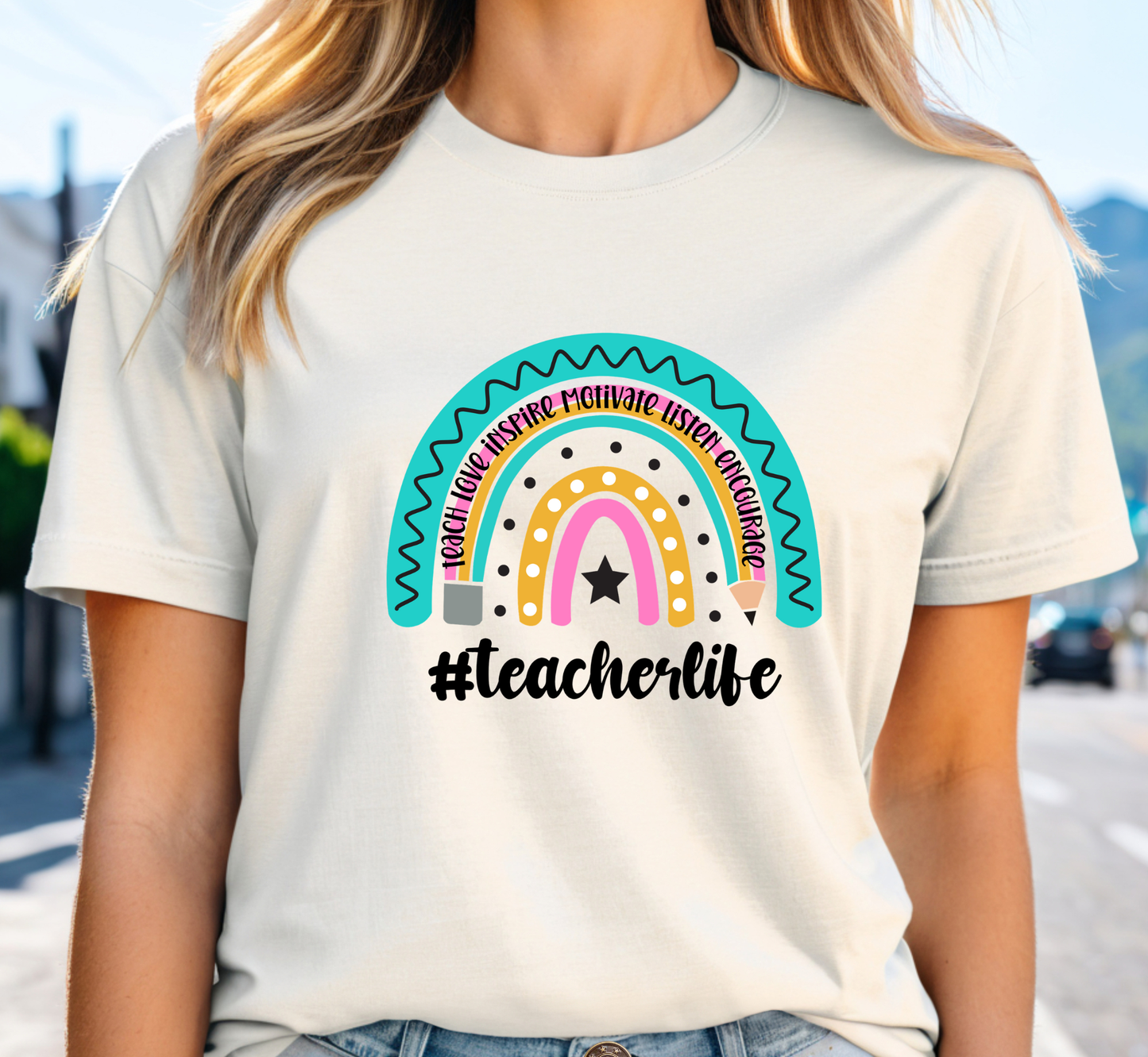 Teacher Pencil Rainbow Tee, Teacher Life T-Shirt, #teacherlife, Inspirational Teacher Shirt